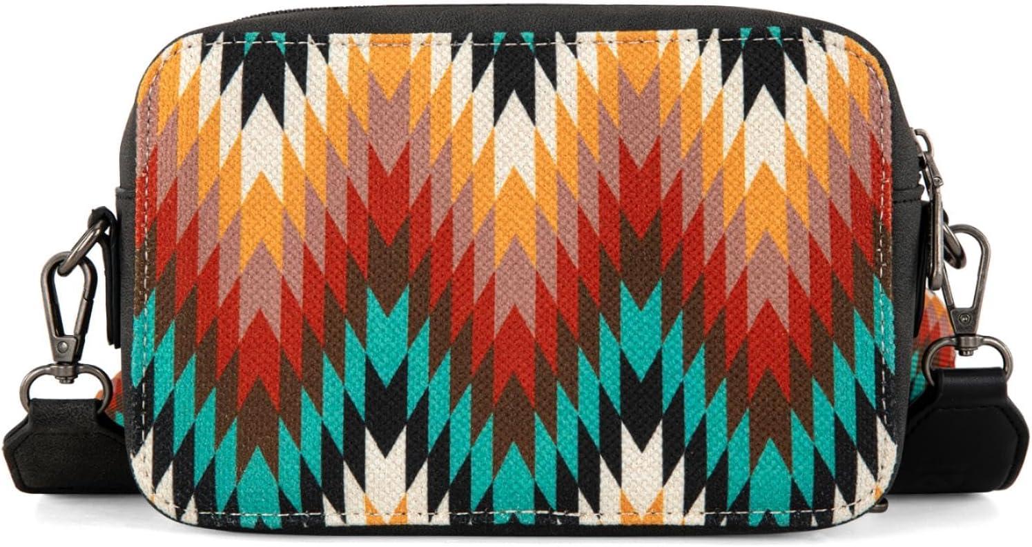 imageWrangler Aztec Crossbody Bag for Women Multi Pocket Shoulder Bag Boho Cross Body Wallet PurseAztecblack