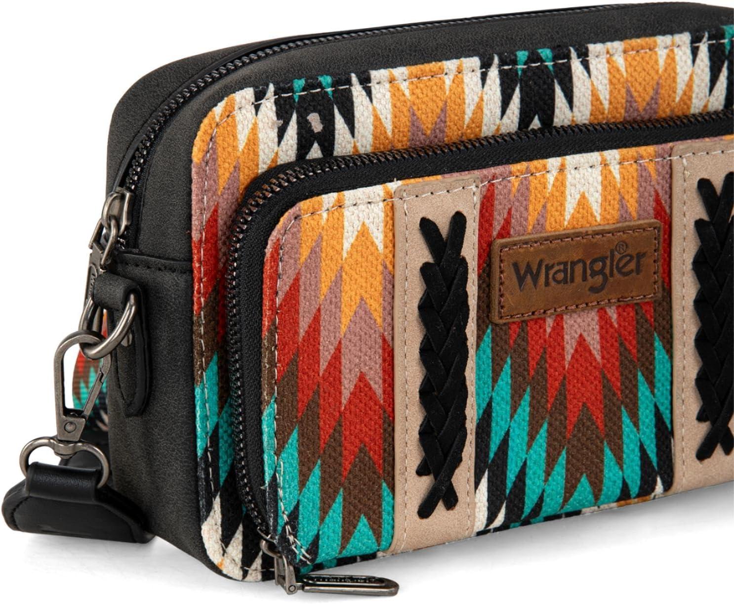 imageWrangler Aztec Crossbody Bag for Women Multi Pocket Shoulder Bag Boho Cross Body Wallet PurseAztecblack