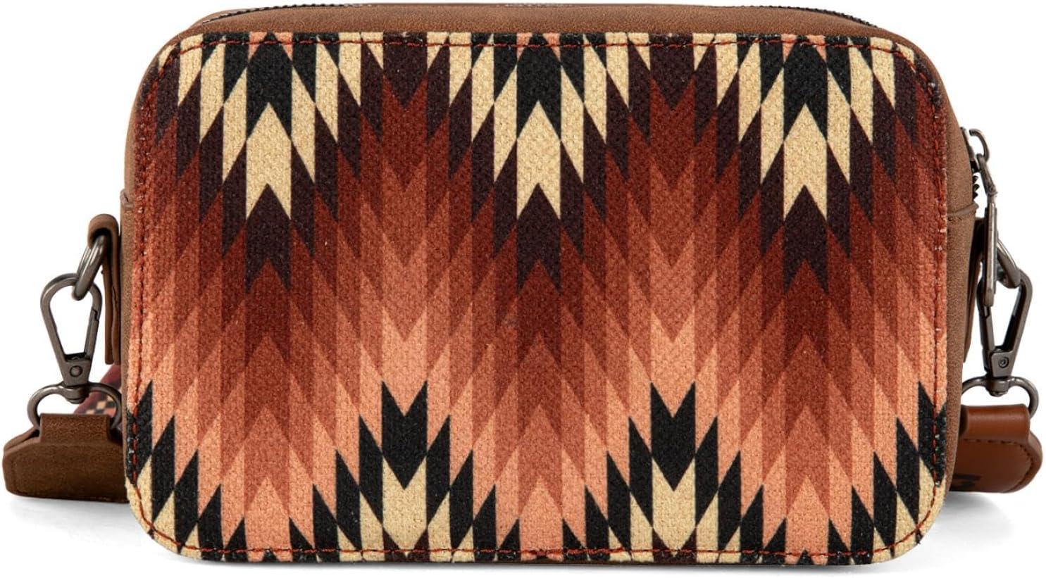 imageWrangler Aztec Crossbody Bag for Women Multi Pocket Shoulder Bag Boho Cross Body Wallet PurseAztecbrown