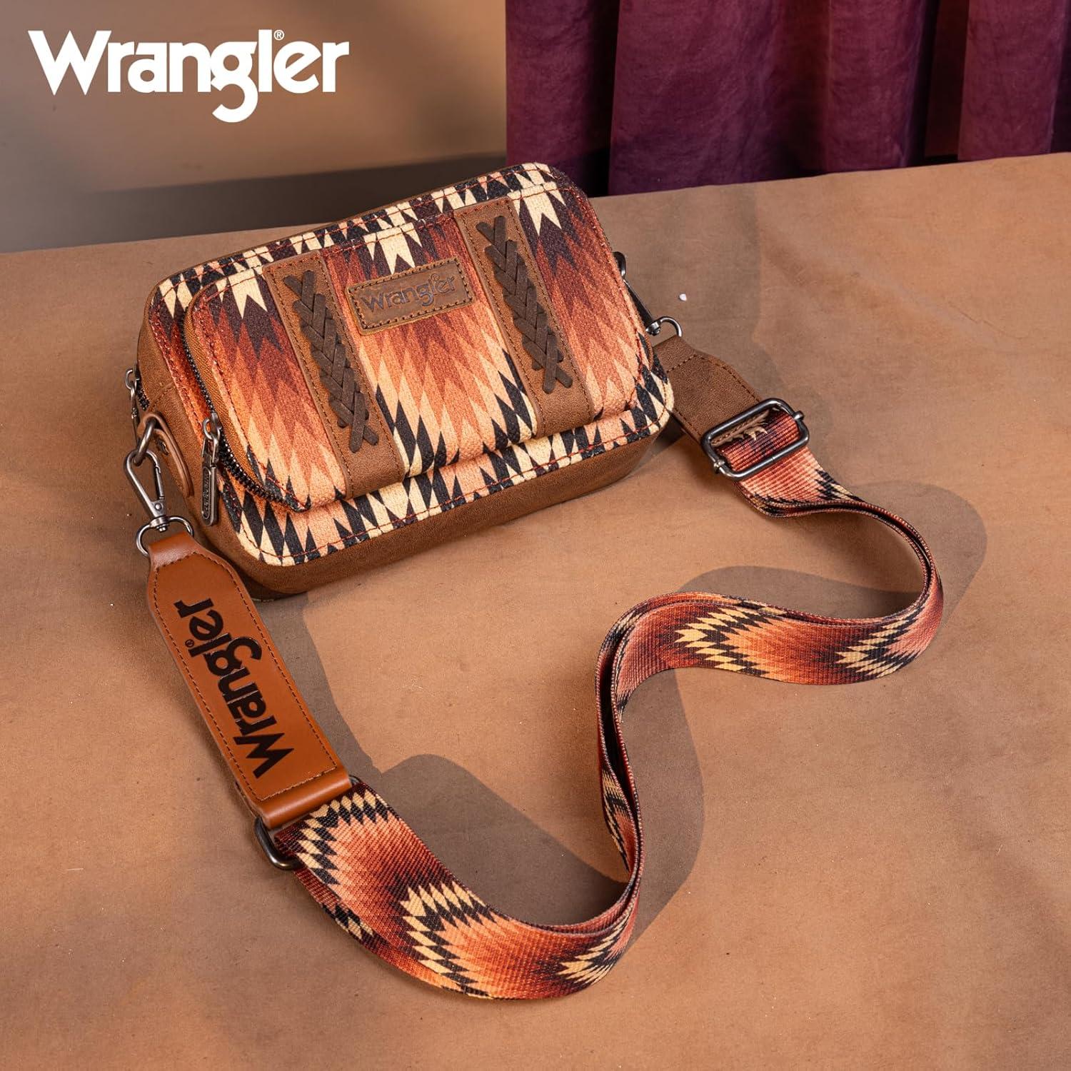 imageWrangler Aztec Crossbody Bag for Women Multi Pocket Shoulder Bag Boho Cross Body Wallet PurseAztecbrown