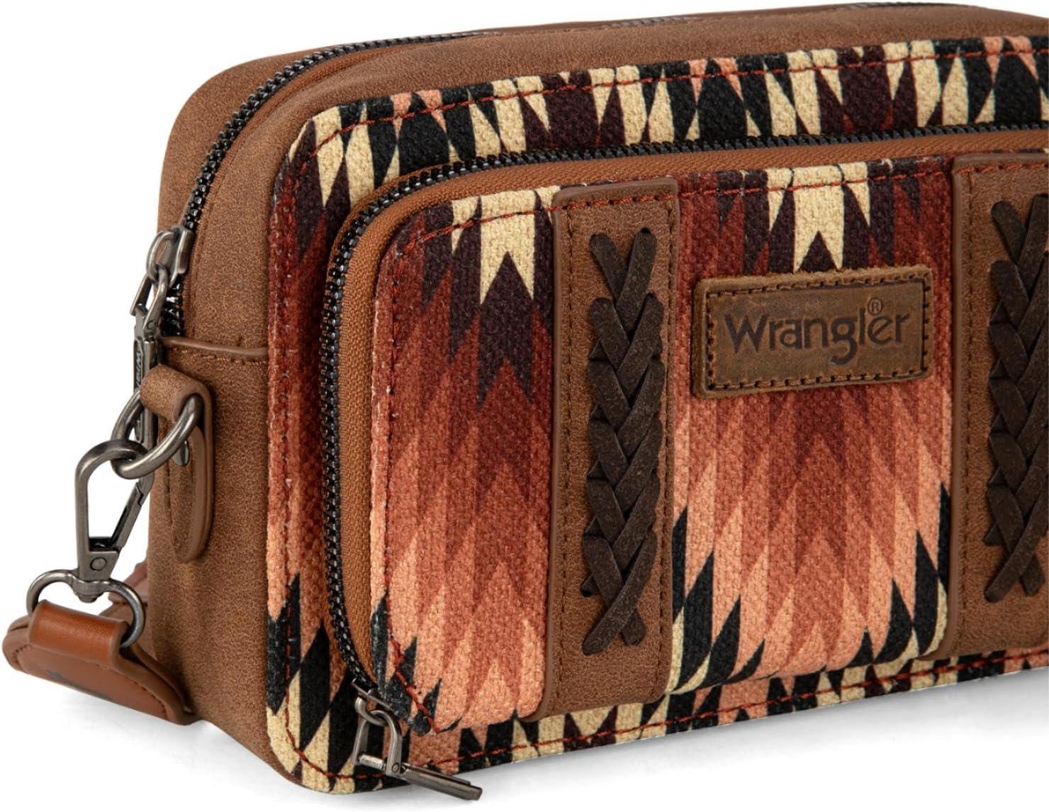 imageWrangler Aztec Crossbody Bag for Women Multi Pocket Shoulder Bag Boho Cross Body Wallet PurseAztecbrown
