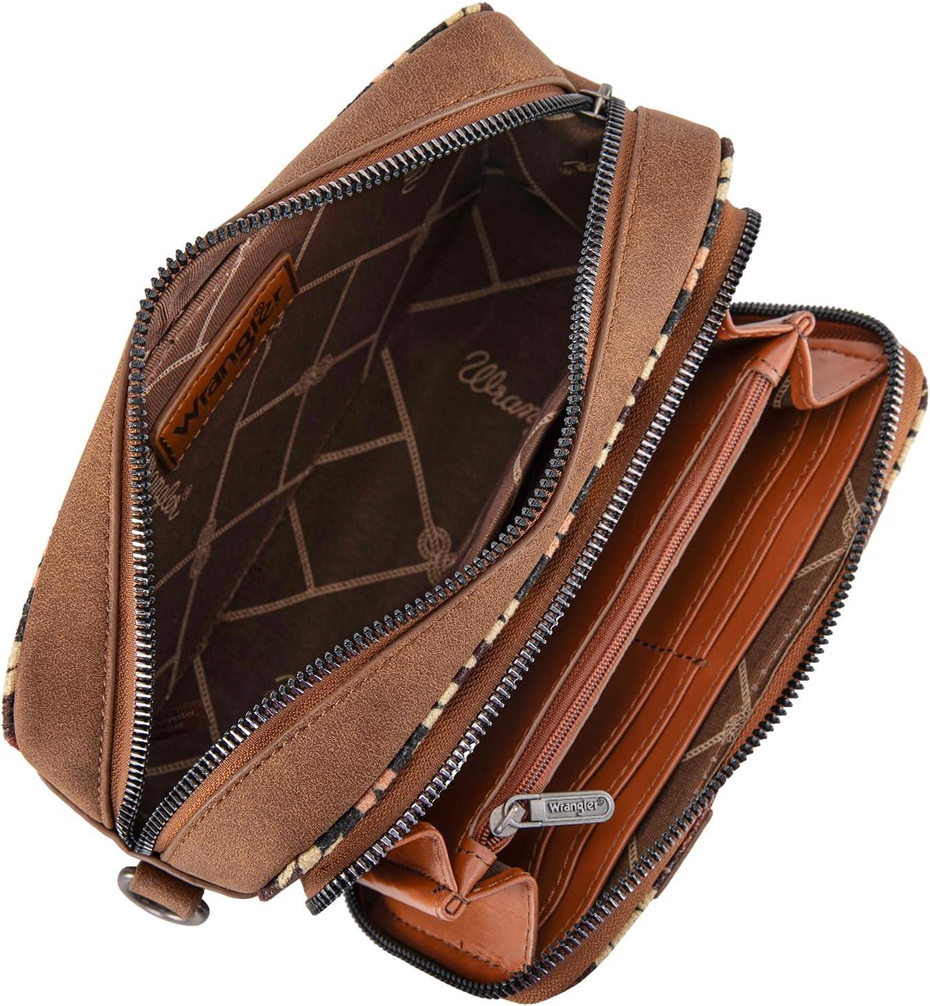 imageWrangler Aztec Crossbody Bag for Women Multi Pocket Shoulder Bag Boho Cross Body Wallet PurseAztecbrown
