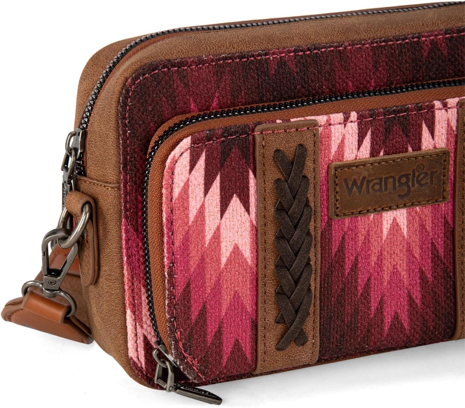 imageWrangler Aztec Crossbody Bag for Women Multi Pocket Shoulder Bag Boho Cross Body Wallet PurseAztecdeep Pink