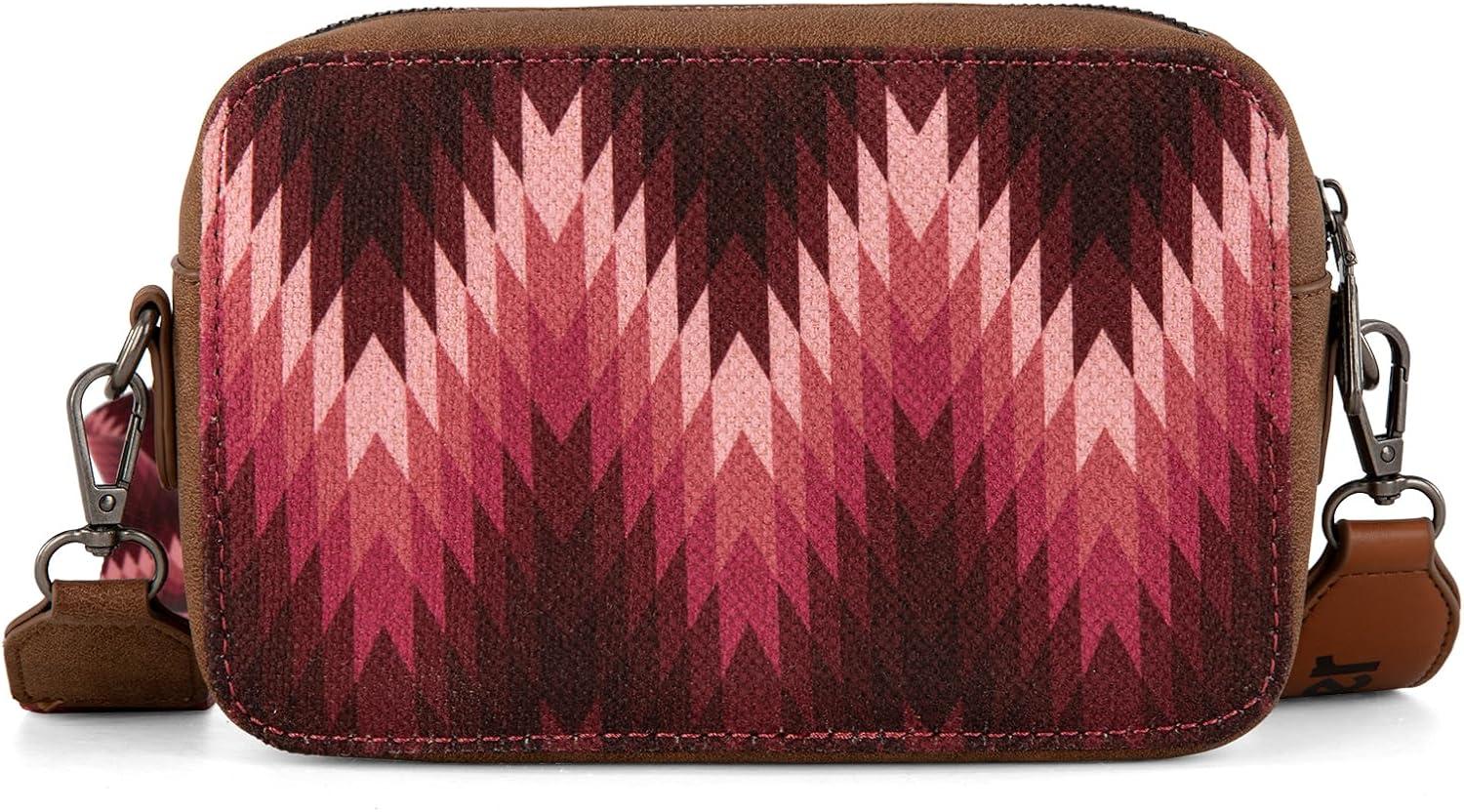 imageWrangler Aztec Crossbody Bag for Women Multi Pocket Shoulder Bag Boho Cross Body Wallet PurseAztecdeep Pink