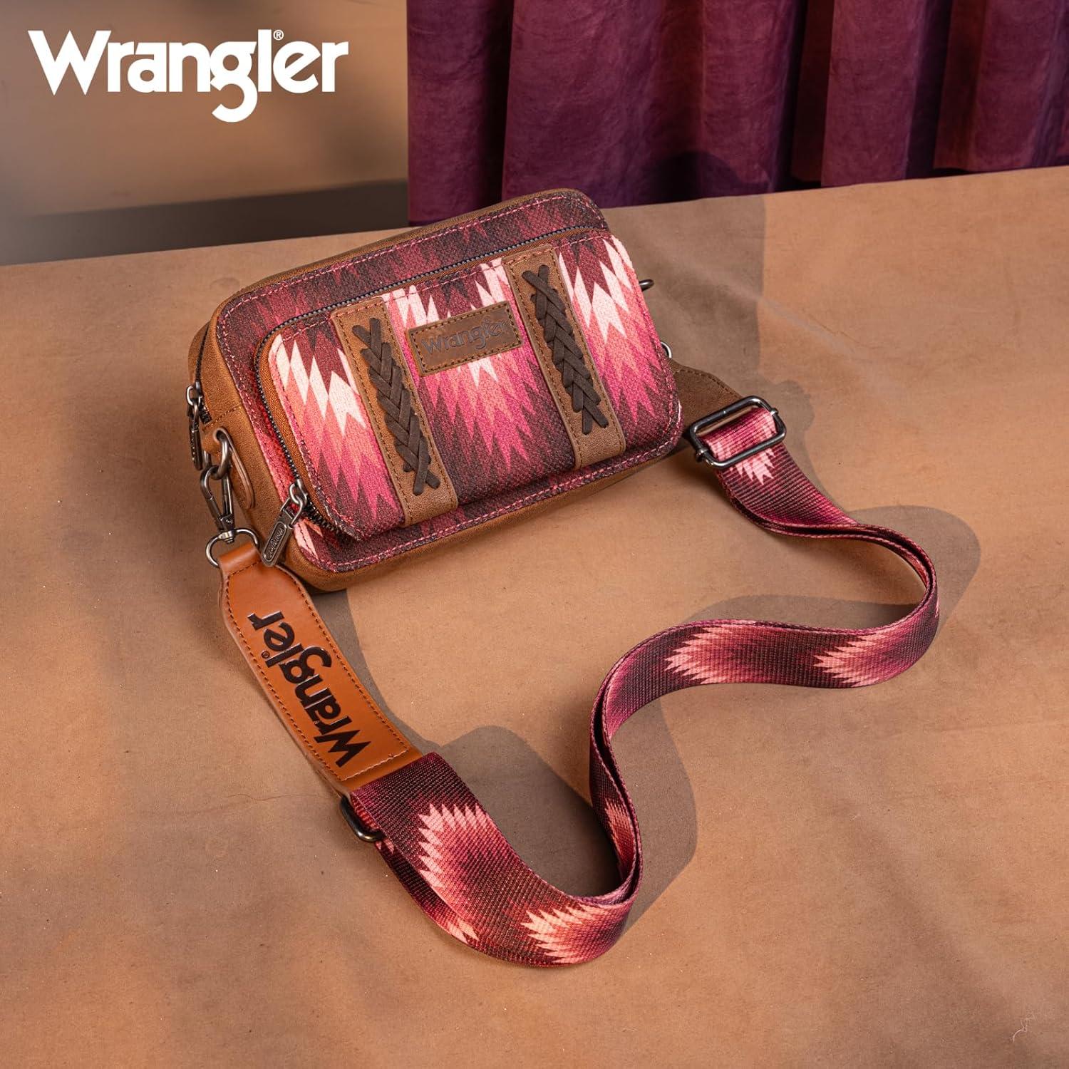 imageWrangler Aztec Crossbody Bag for Women Multi Pocket Shoulder Bag Boho Cross Body Wallet PurseAztecdeep Pink