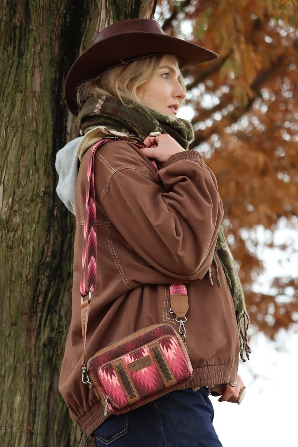 imageWrangler Aztec Crossbody Bag for Women Multi Pocket Shoulder Bag Boho Cross Body Wallet PurseAztecdeep Pink