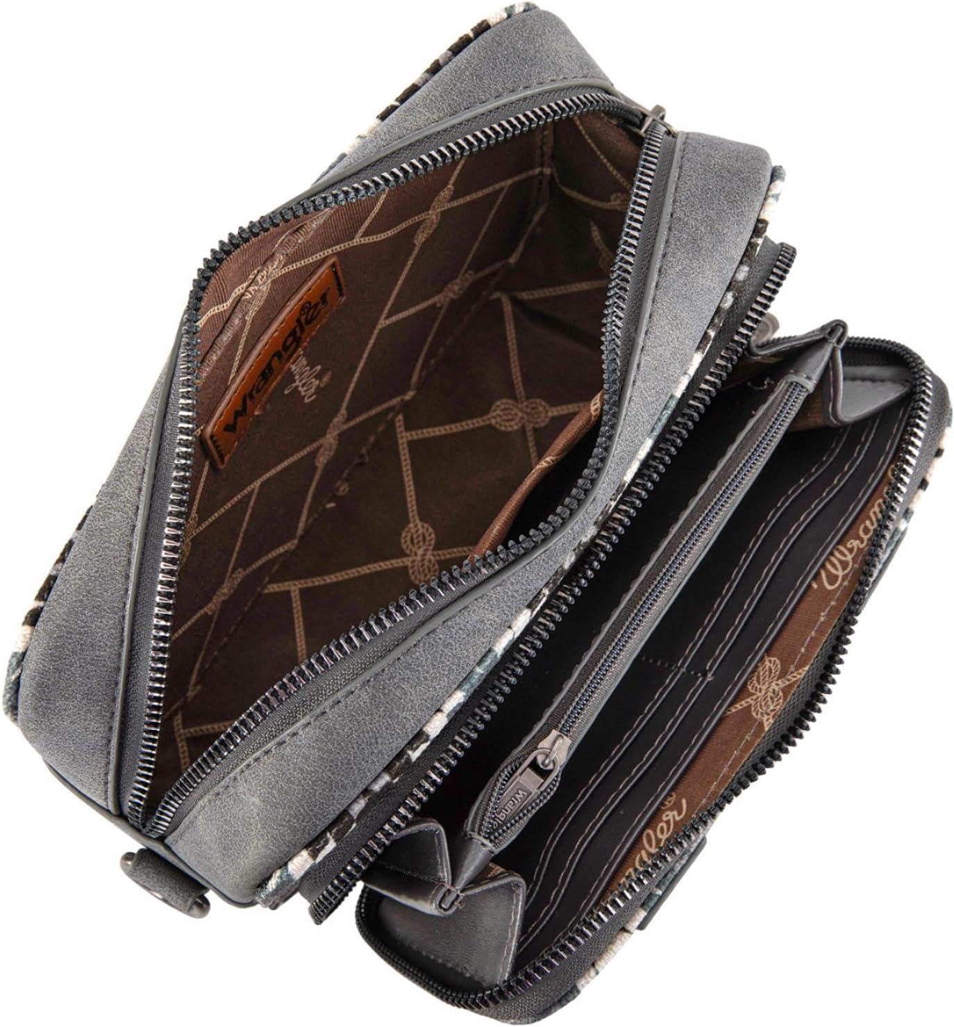 imageWrangler Aztec Crossbody Bag for Women Multi Pocket Shoulder Bag Boho Cross Body Wallet PurseAztecgrey