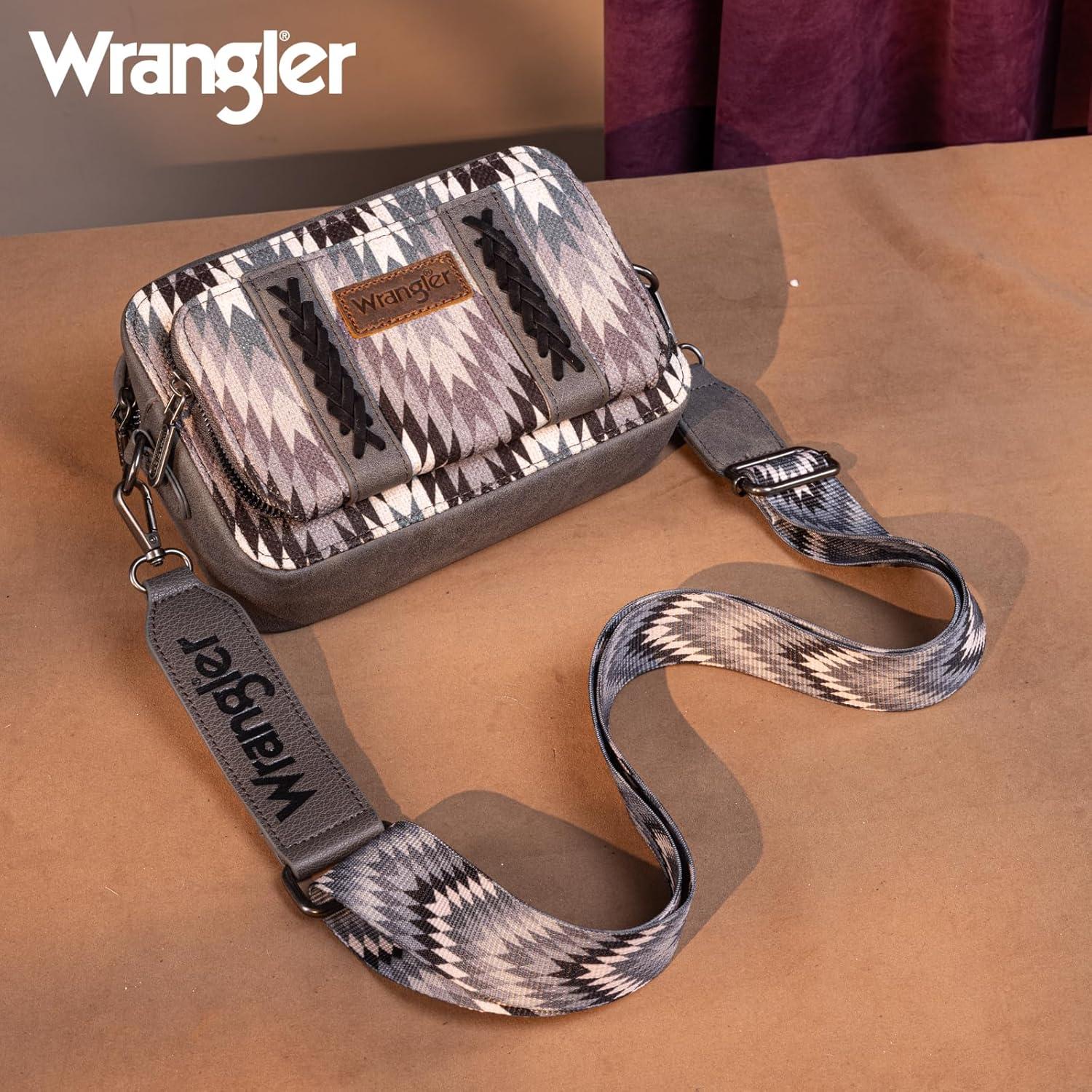 imageWrangler Aztec Crossbody Bag for Women Multi Pocket Shoulder Bag Boho Cross Body Wallet PurseAztecgrey