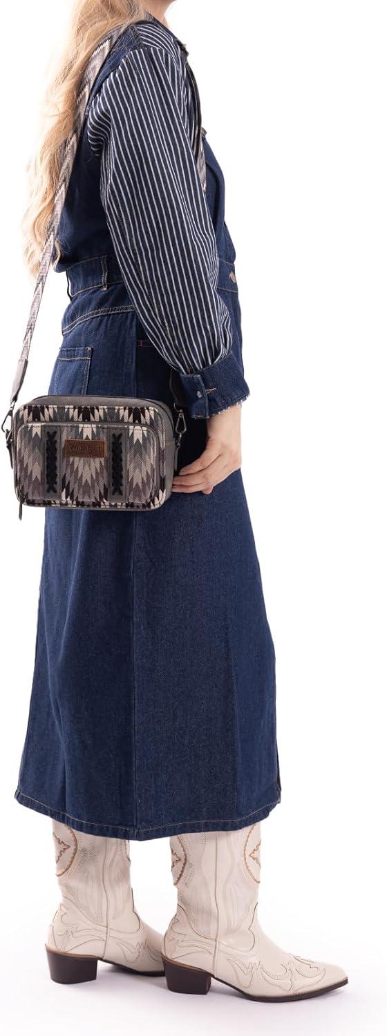imageWrangler Aztec Crossbody Bag for Women Multi Pocket Shoulder Bag Boho Cross Body Wallet PurseAztecgrey