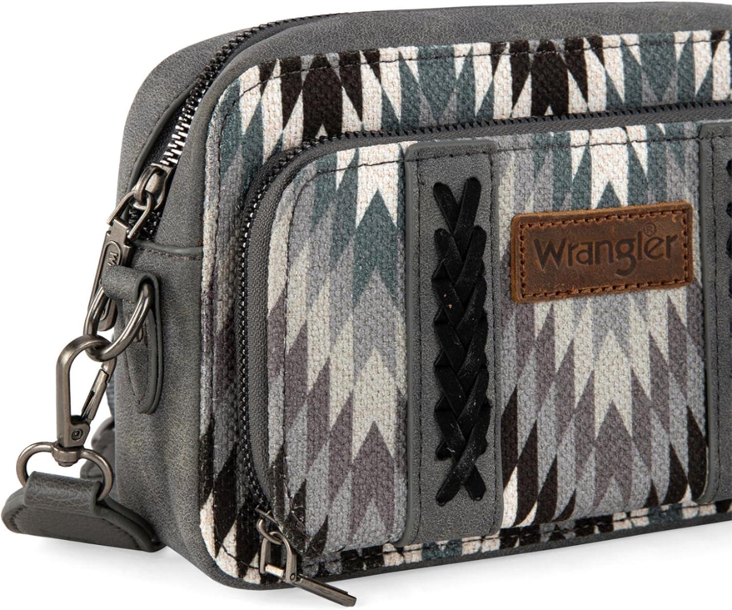 imageWrangler Aztec Crossbody Bag for Women Multi Pocket Shoulder Bag Boho Cross Body Wallet PurseAztecgrey