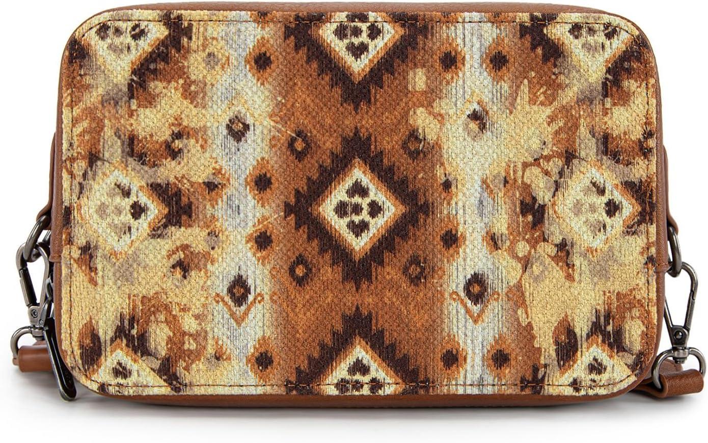 imageWrangler Aztec Crossbody Bag for Women Multi Pocket Shoulder Bag Boho Cross Body Wallet PurseLight Brown