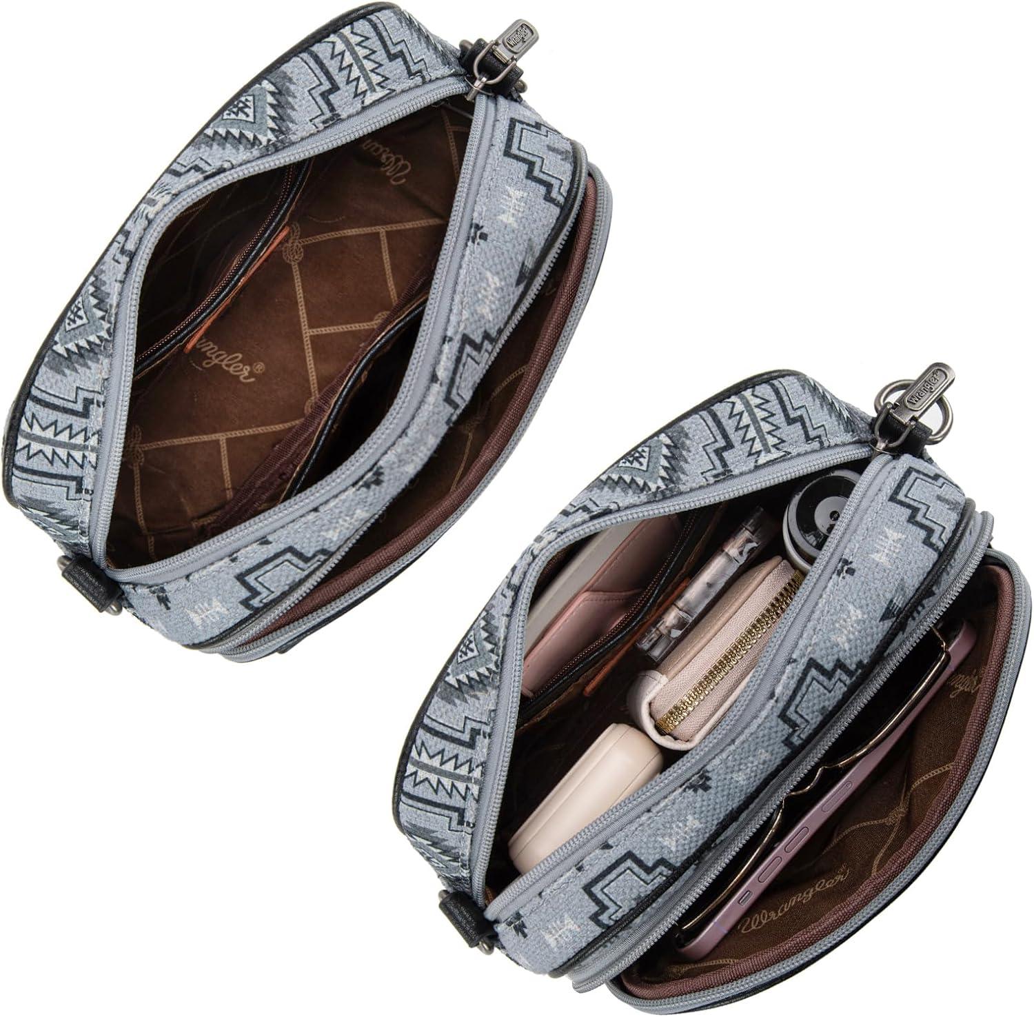 imageWrangler Aztec Crossbody Bags for Women Crossbody Purse Shoulder Handbag Crossover Bag with Two Replaceable StrapBlack