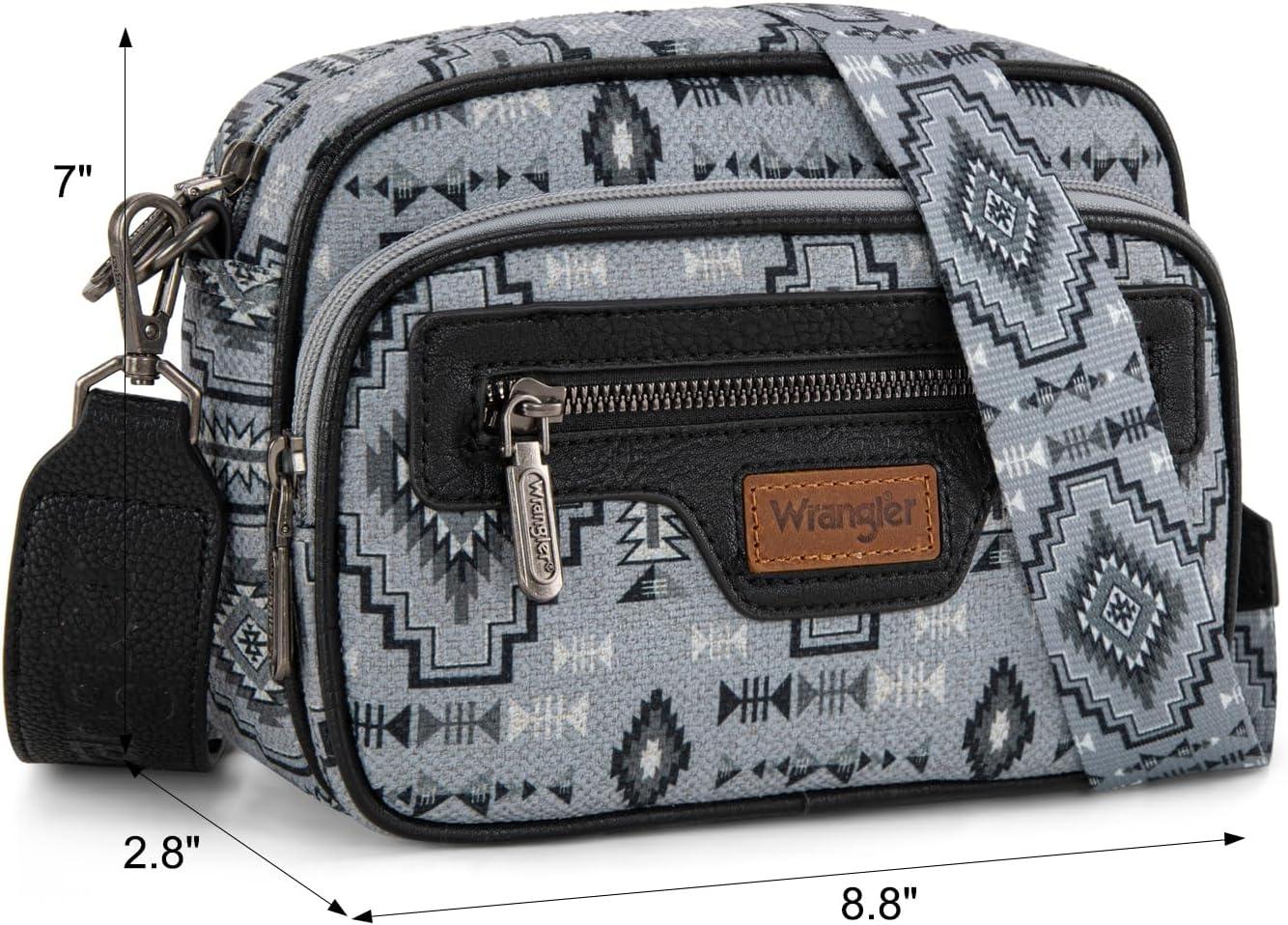 imageWrangler Aztec Crossbody Bags for Women Crossbody Purse Shoulder Handbag Crossover Bag with Two Replaceable StrapBlack