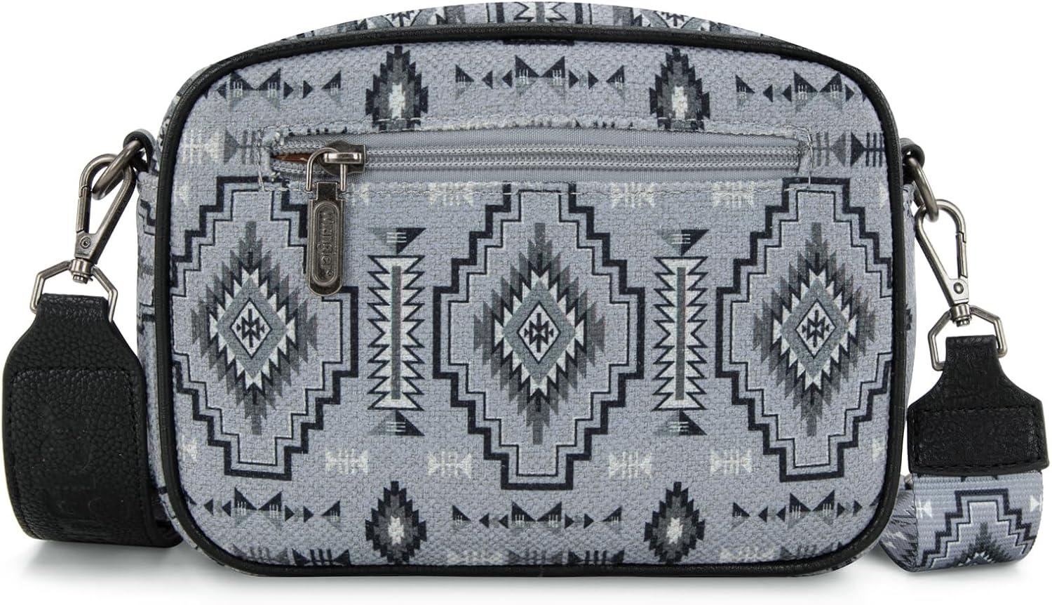 imageWrangler Aztec Crossbody Bags for Women Crossbody Purse Shoulder Handbag Crossover Bag with Two Replaceable StrapBlack