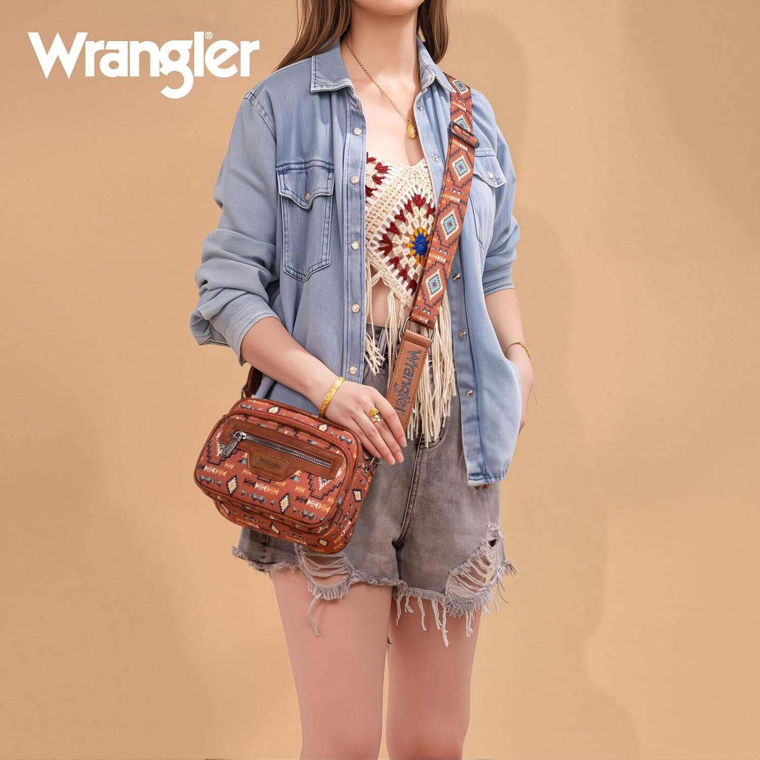 imageWrangler Aztec Crossbody Bags for Women Crossbody Purse Shoulder Handbag Crossover Bag with Two Replaceable StrapBrown
