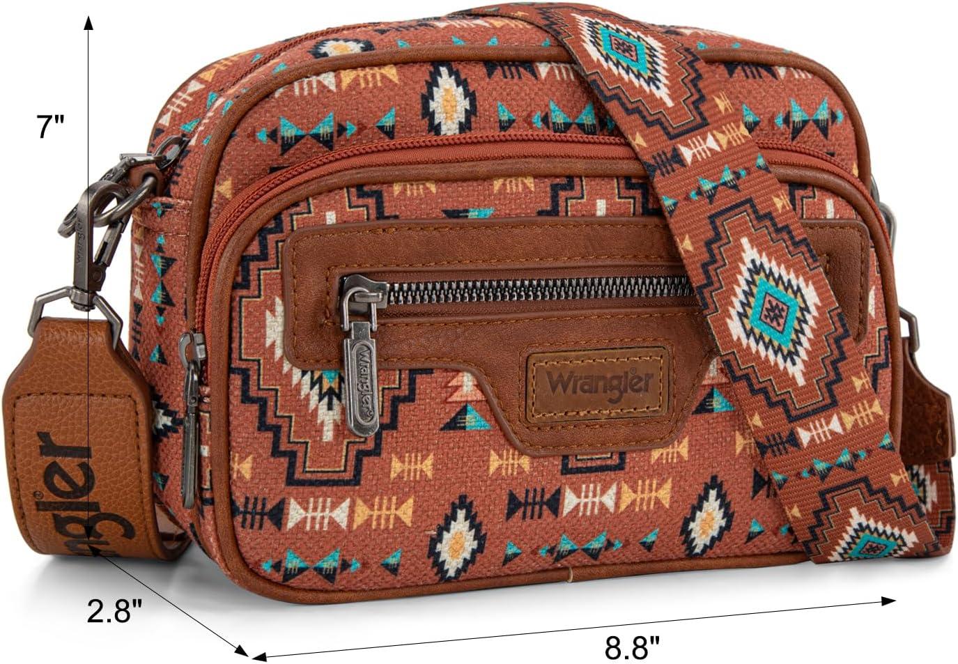 imageWrangler Aztec Crossbody Bags for Women Crossbody Purse Shoulder Handbag Crossover Bag with Two Replaceable StrapBrown