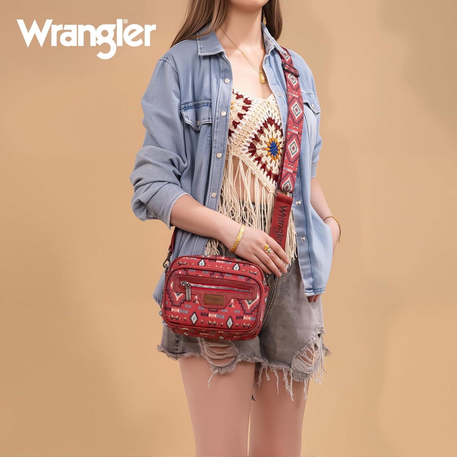 imageWrangler Aztec Crossbody Bags for Women Crossbody Purse Shoulder Handbag Crossover Bag with Two Replaceable StrapBurgundy