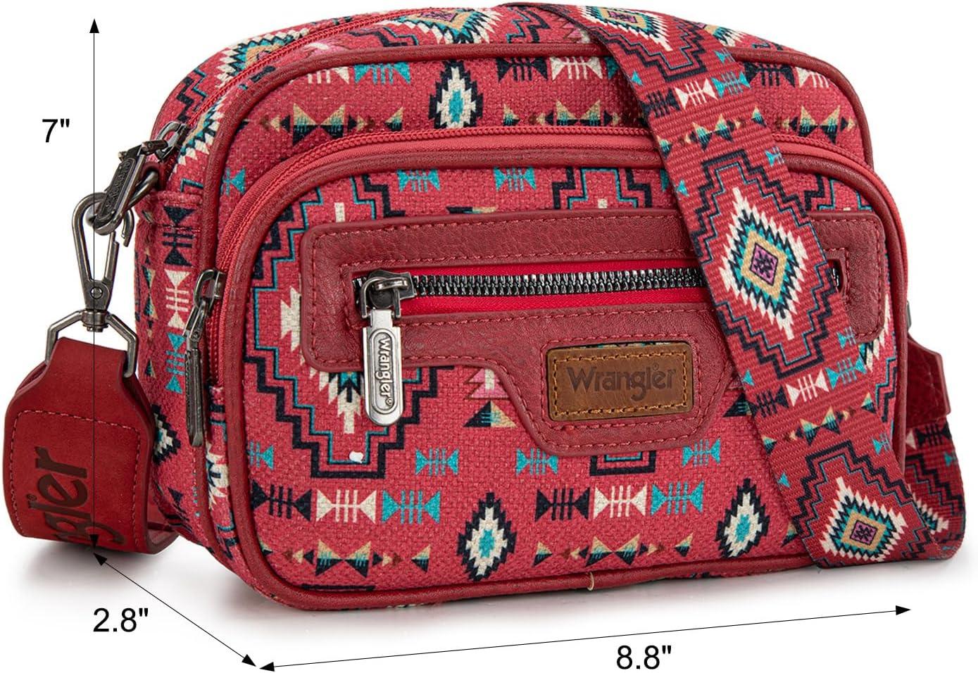 imageWrangler Aztec Crossbody Bags for Women Crossbody Purse Shoulder Handbag Crossover Bag with Two Replaceable StrapBurgundy