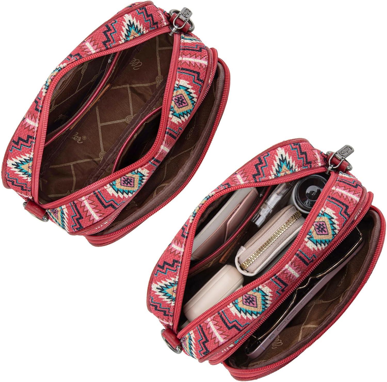 imageWrangler Aztec Crossbody Bags for Women Crossbody Purse Shoulder Handbag Crossover Bag with Two Replaceable StrapBurgundy