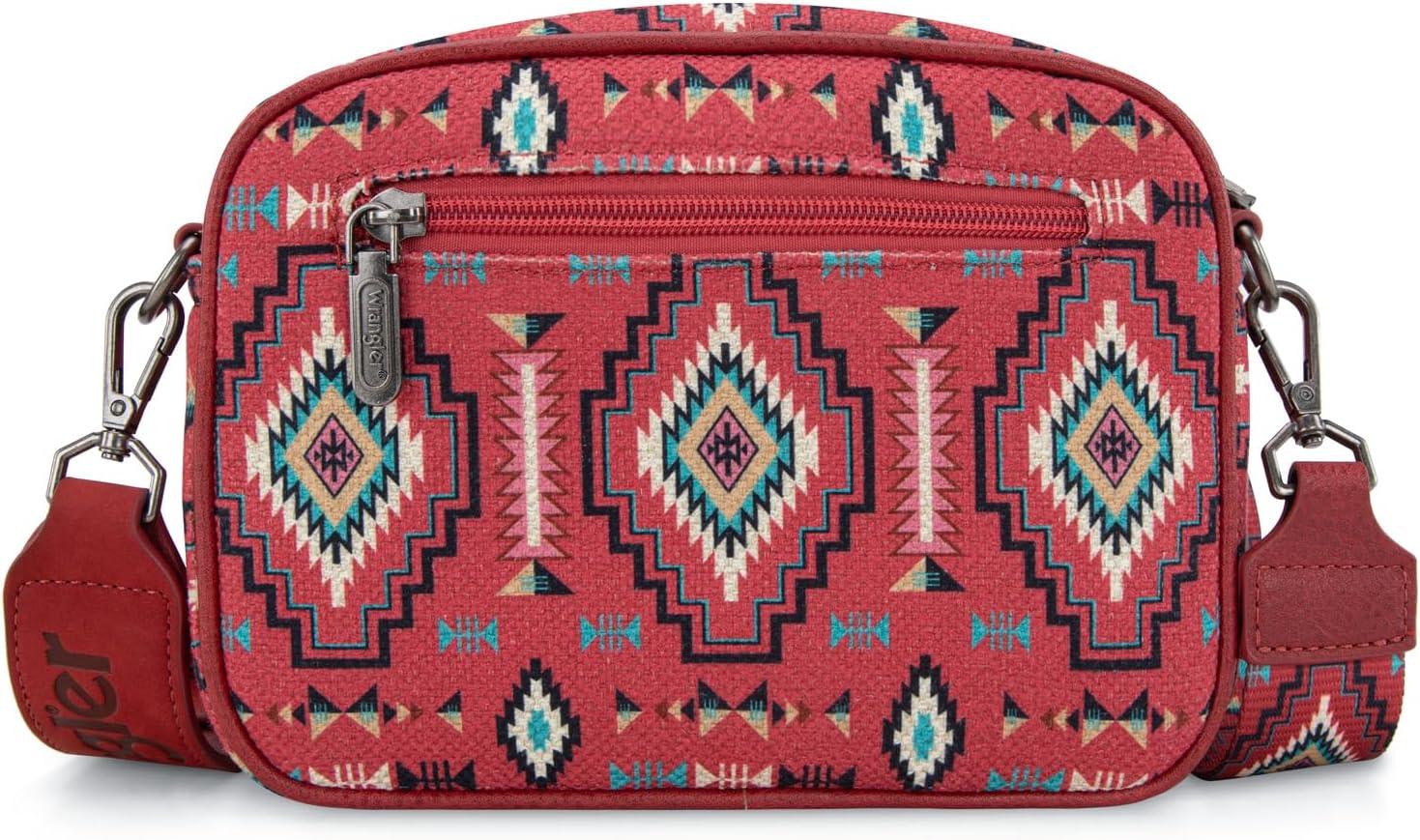 imageWrangler Aztec Crossbody Bags for Women Crossbody Purse Shoulder Handbag Crossover Bag with Two Replaceable StrapBurgundy
