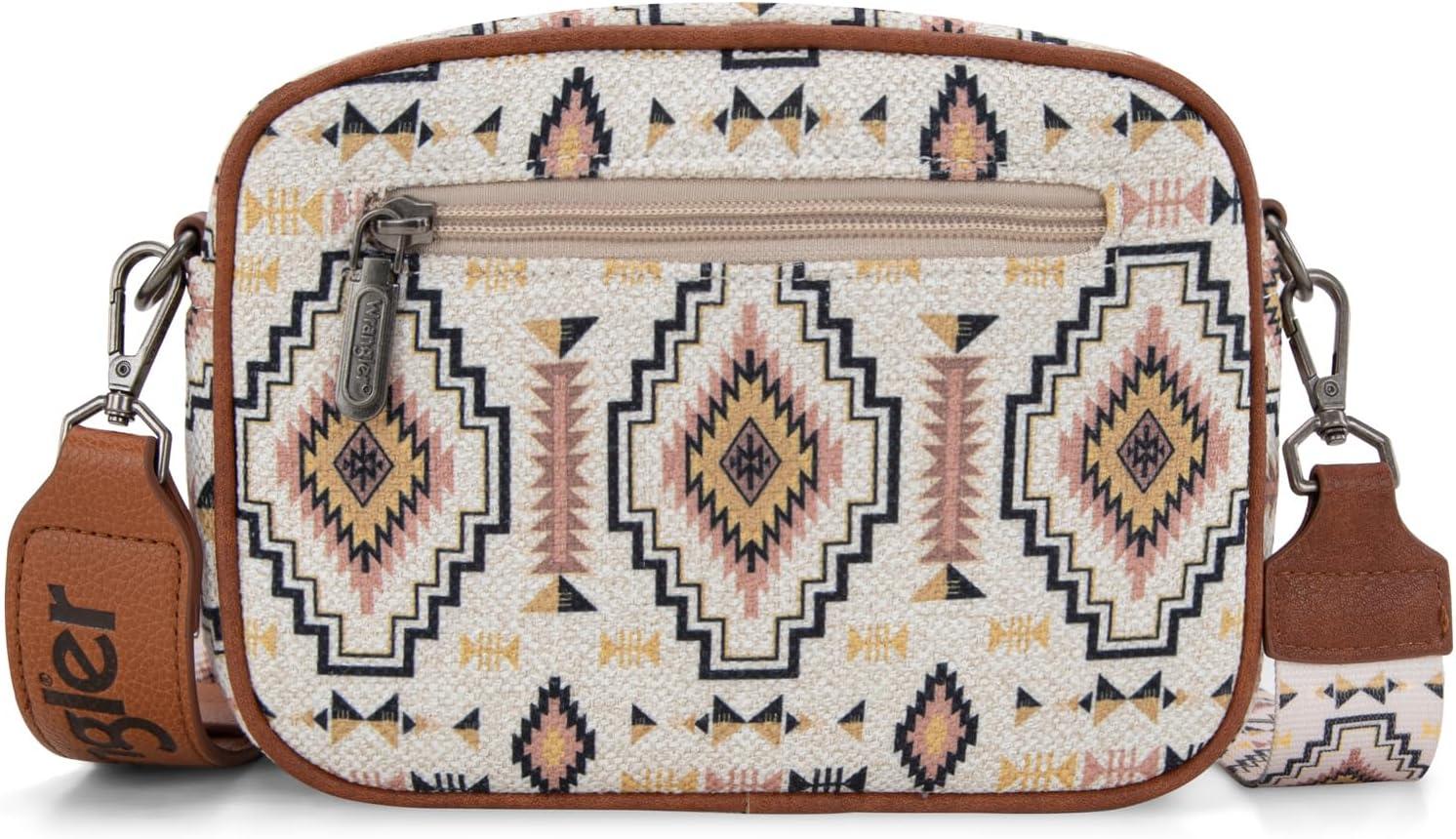 imageWrangler Aztec Crossbody Bags for Women Crossbody Purse Shoulder Handbag Crossover Bag with Two Replaceable StrapKhaki