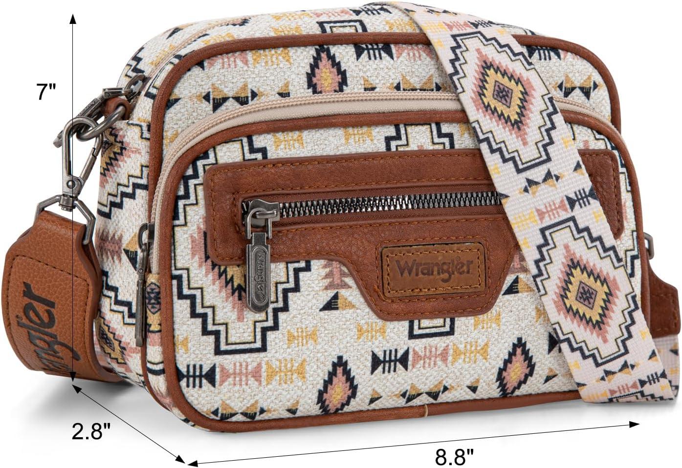imageWrangler Aztec Crossbody Bags for Women Crossbody Purse Shoulder Handbag Crossover Bag with Two Replaceable StrapKhaki
