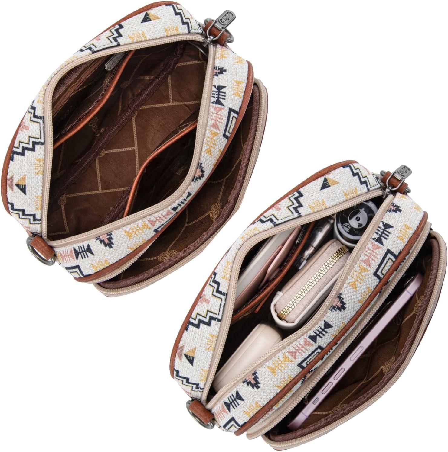 imageWrangler Aztec Crossbody Bags for Women Crossbody Purse Shoulder Handbag Crossover Bag with Two Replaceable StrapKhaki
