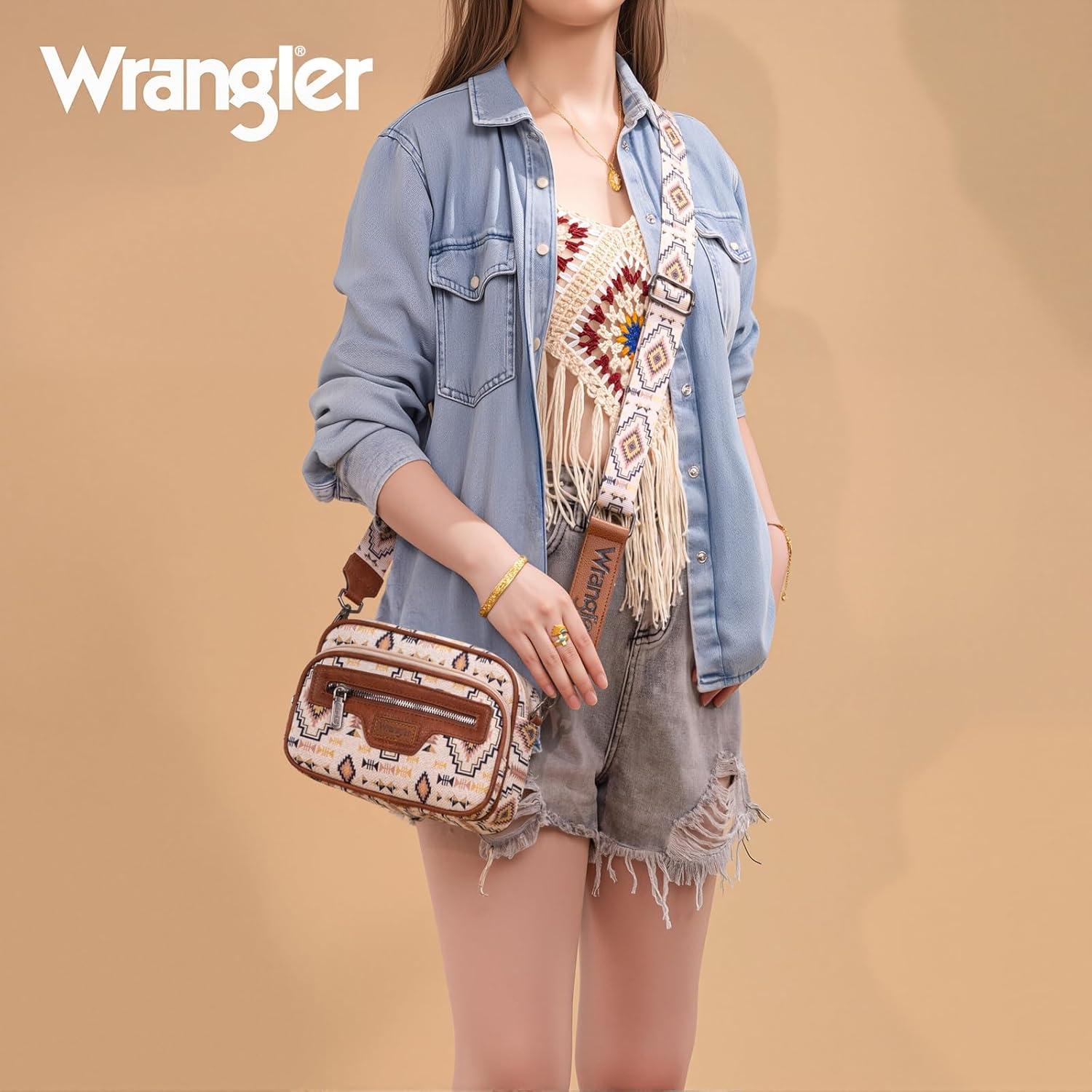 imageWrangler Aztec Crossbody Bags for Women Crossbody Purse Shoulder Handbag Crossover Bag with Two Replaceable StrapKhaki