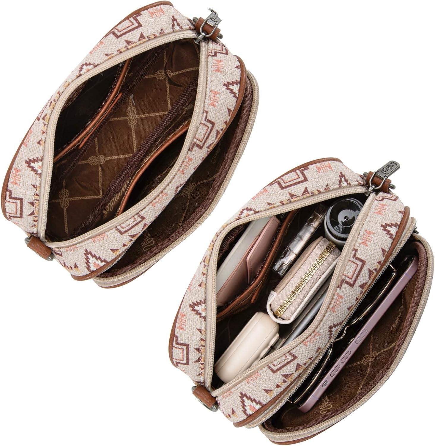imageWrangler Aztec Crossbody Bags for Women Crossbody Purse Shoulder Handbag Crossover Bag with Two Replaceable StrapLight Brown