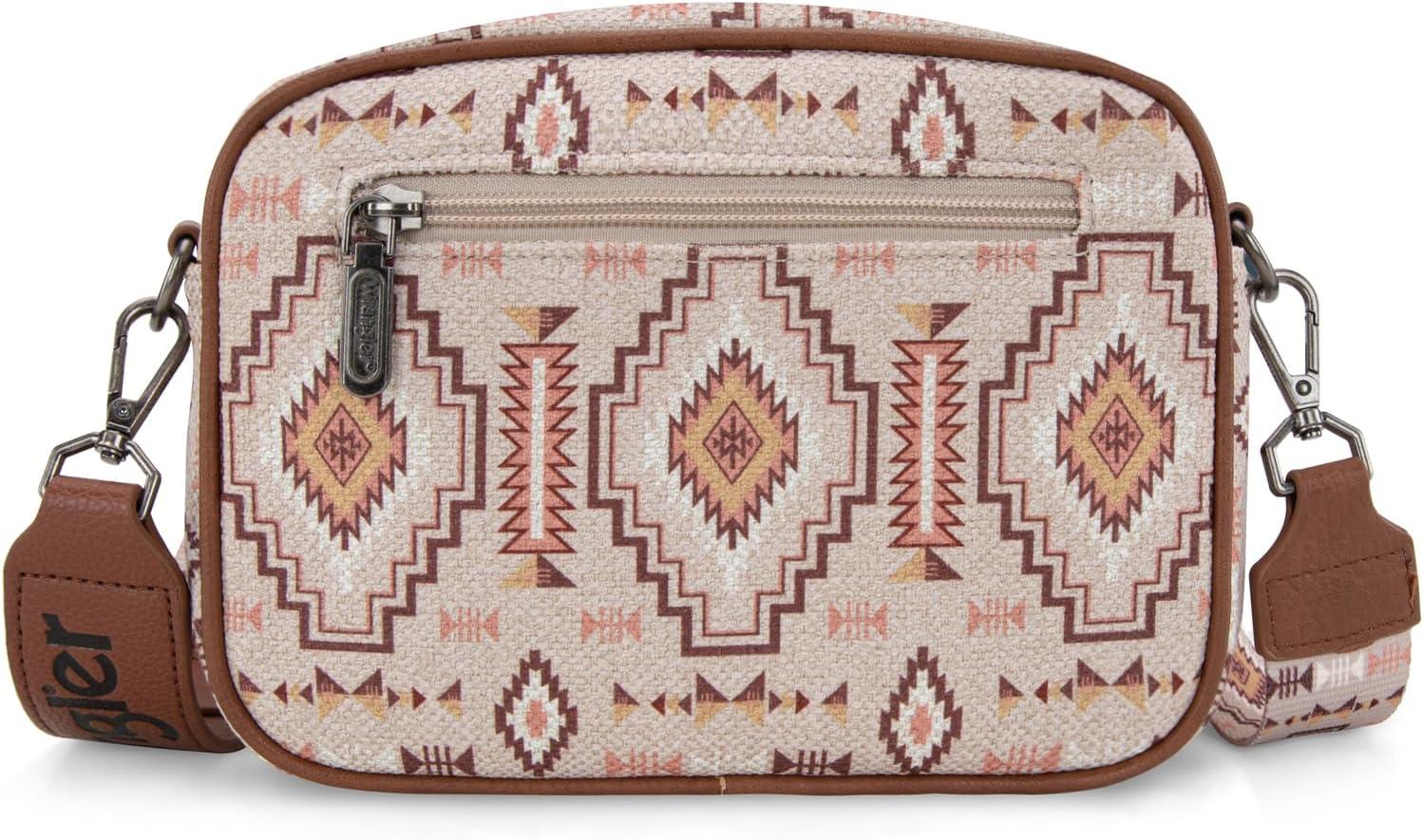 imageWrangler Aztec Crossbody Bags for Women Crossbody Purse Shoulder Handbag Crossover Bag with Two Replaceable StrapLight Brown