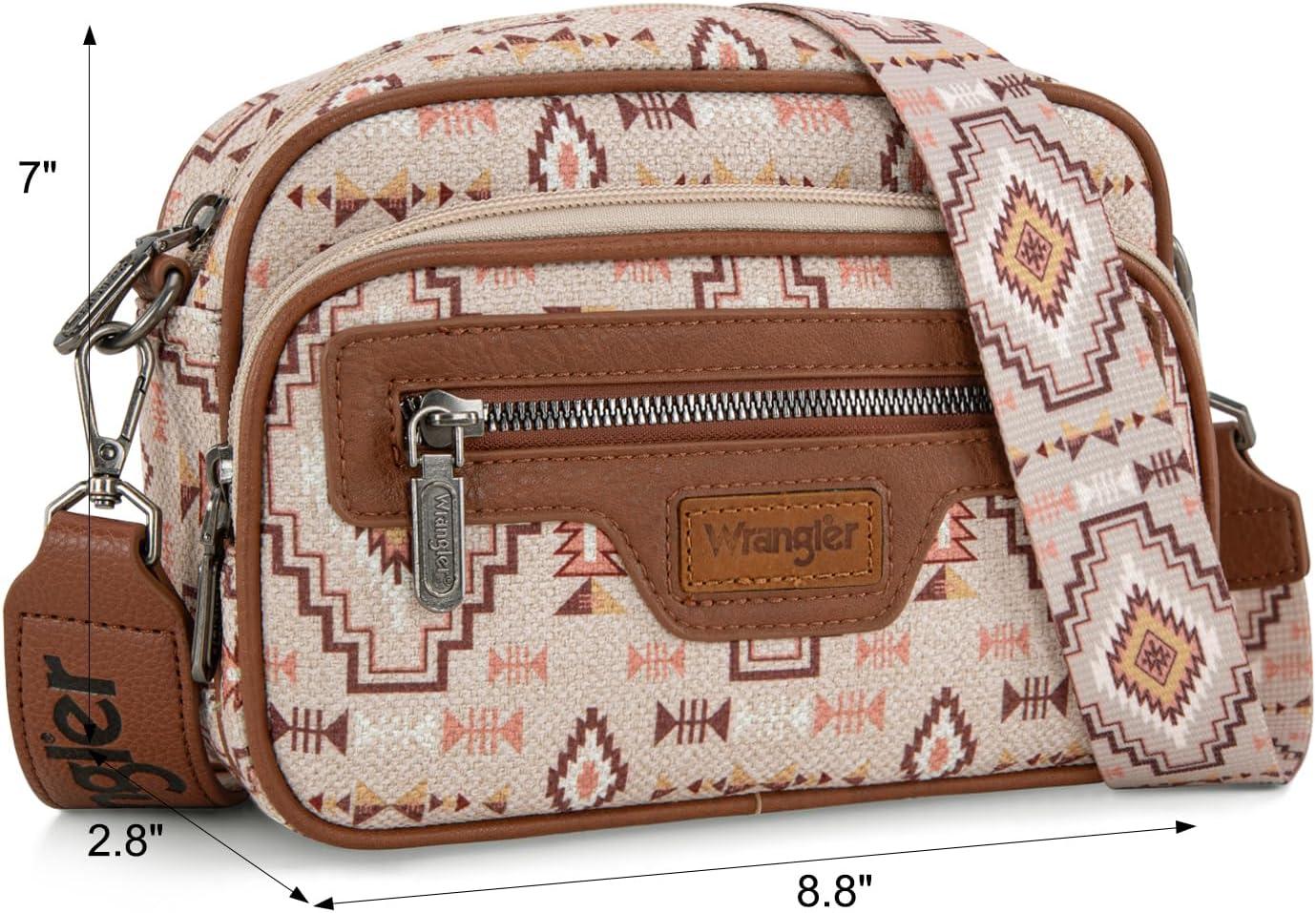 imageWrangler Aztec Crossbody Bags for Women Crossbody Purse Shoulder Handbag Crossover Bag with Two Replaceable StrapLight Brown