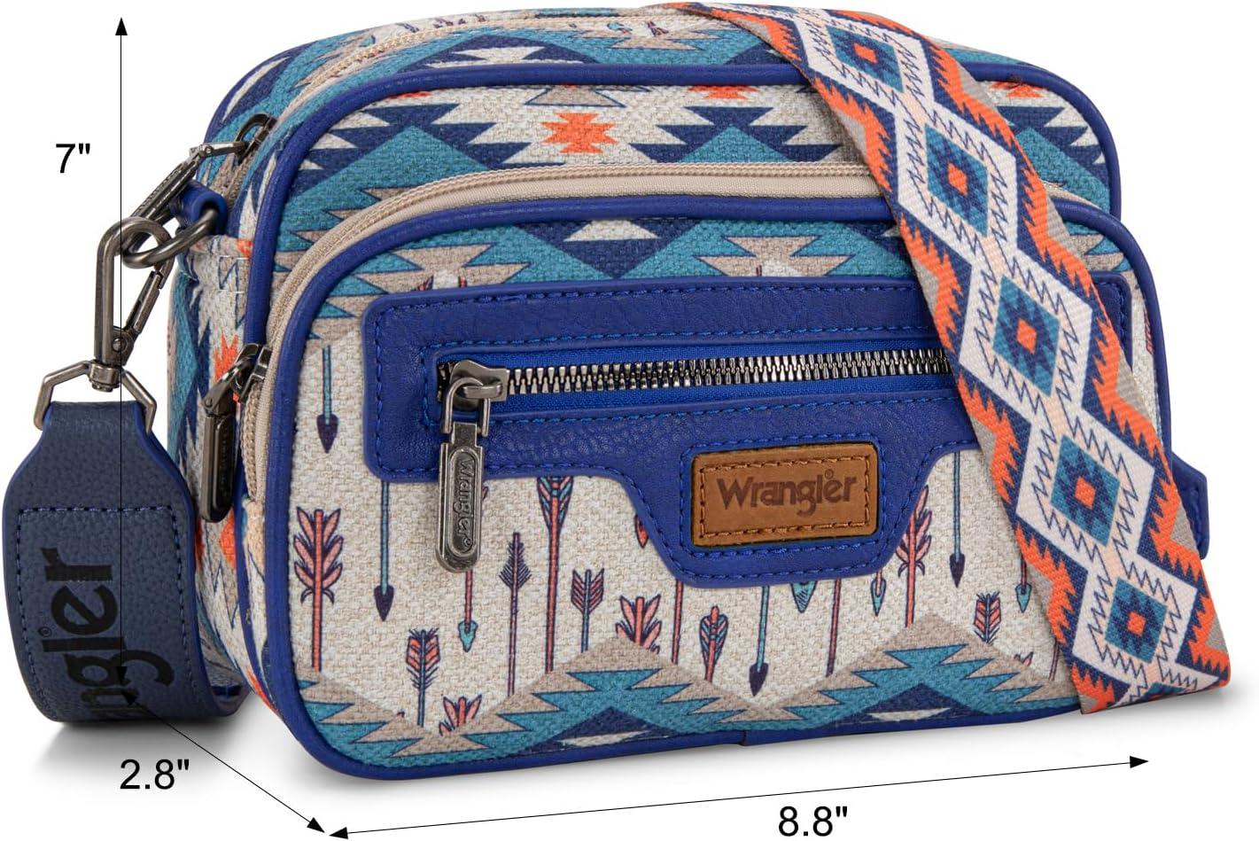 imageWrangler Aztec Crossbody Bags for Women Crossbody Purse Shoulder Handbag Crossover Bag with Two Replaceable StrapNavy
