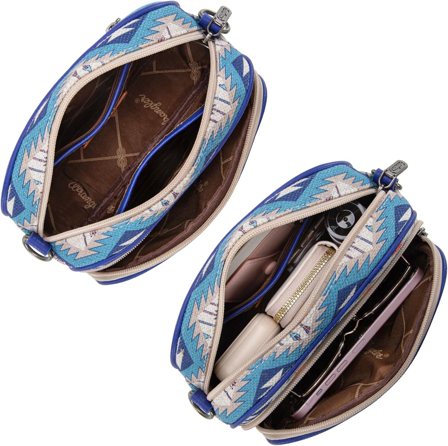 imageWrangler Aztec Crossbody Bags for Women Crossbody Purse Shoulder Handbag Crossover Bag with Two Replaceable StrapNavy