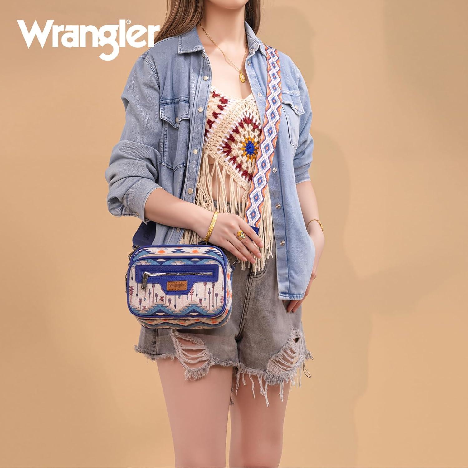 imageWrangler Aztec Crossbody Bags for Women Crossbody Purse Shoulder Handbag Crossover Bag with Two Replaceable StrapNavy