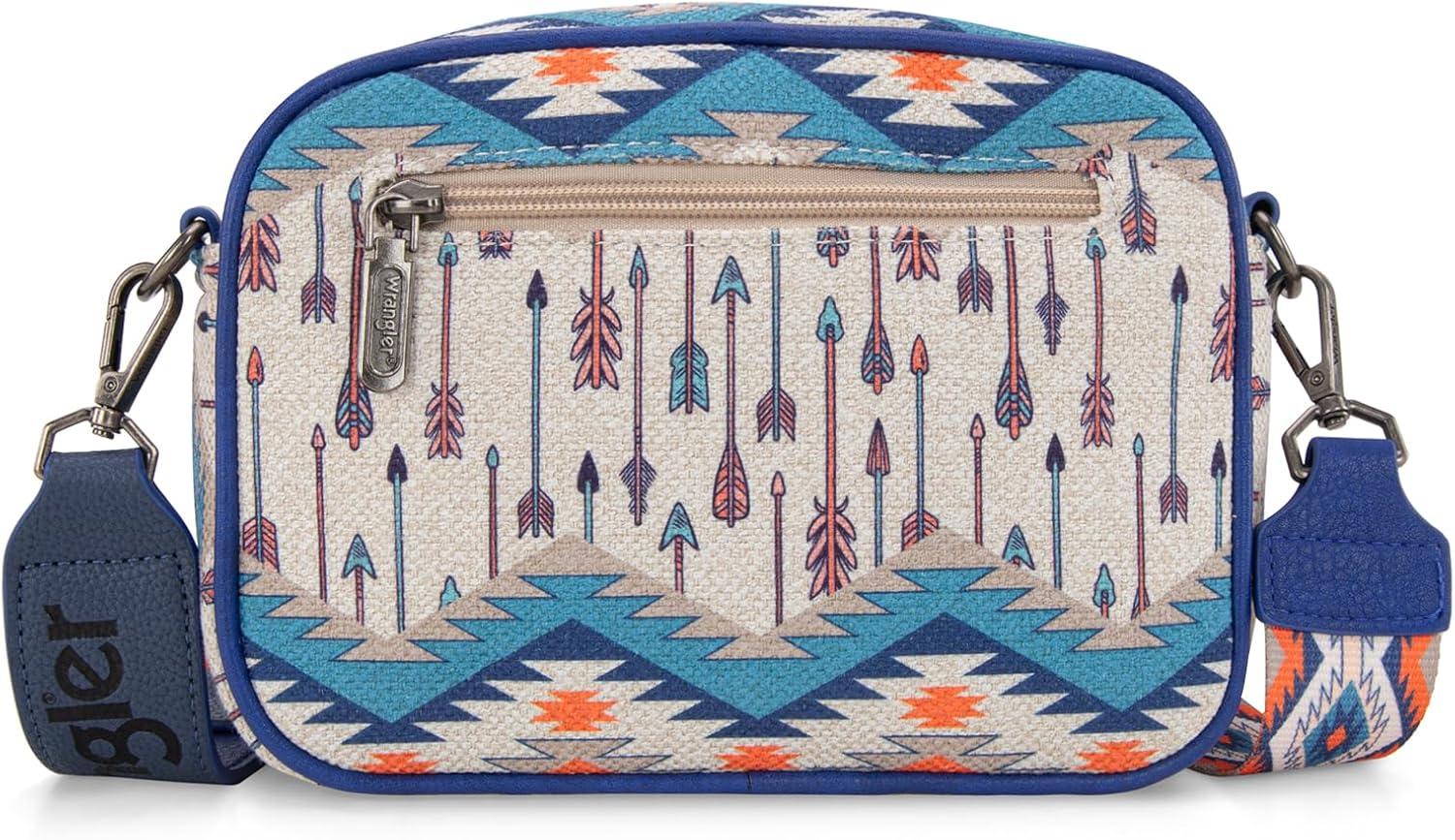 imageWrangler Aztec Crossbody Bags for Women Crossbody Purse Shoulder Handbag Crossover Bag with Two Replaceable StrapNavy