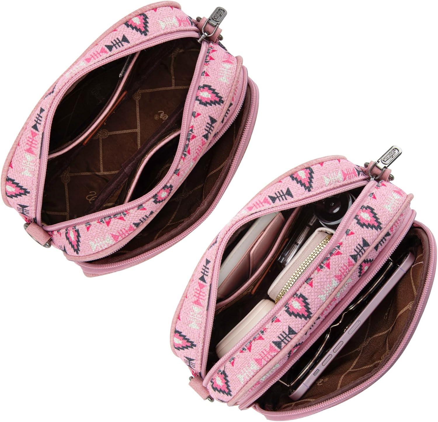 imageWrangler Aztec Crossbody Bags for Women Crossbody Purse Shoulder Handbag Crossover Bag with Two Replaceable StrapPink