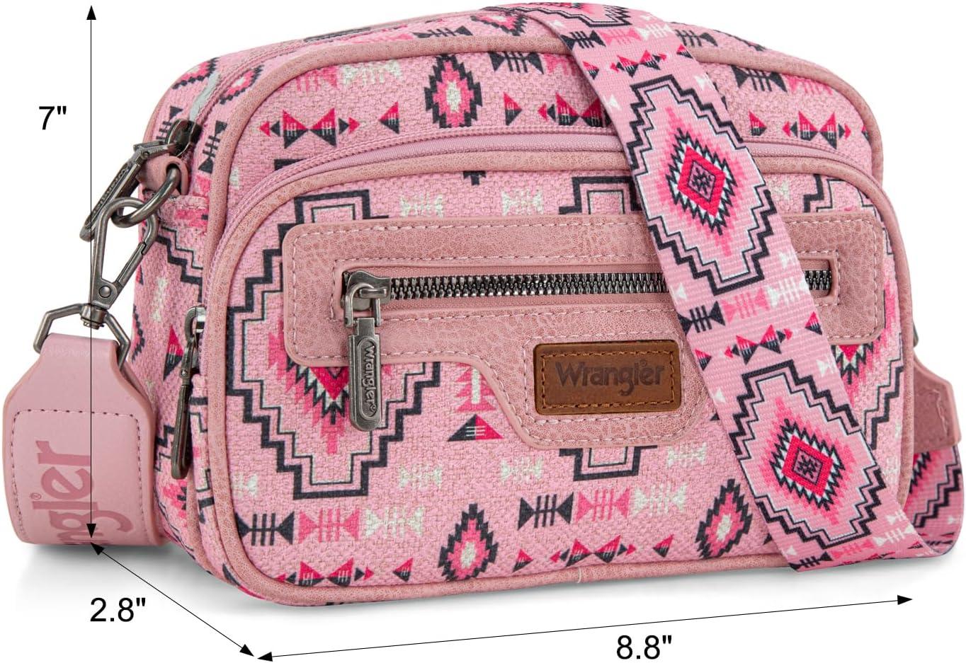 imageWrangler Aztec Crossbody Bags for Women Crossbody Purse Shoulder Handbag Crossover Bag with Two Replaceable StrapPink