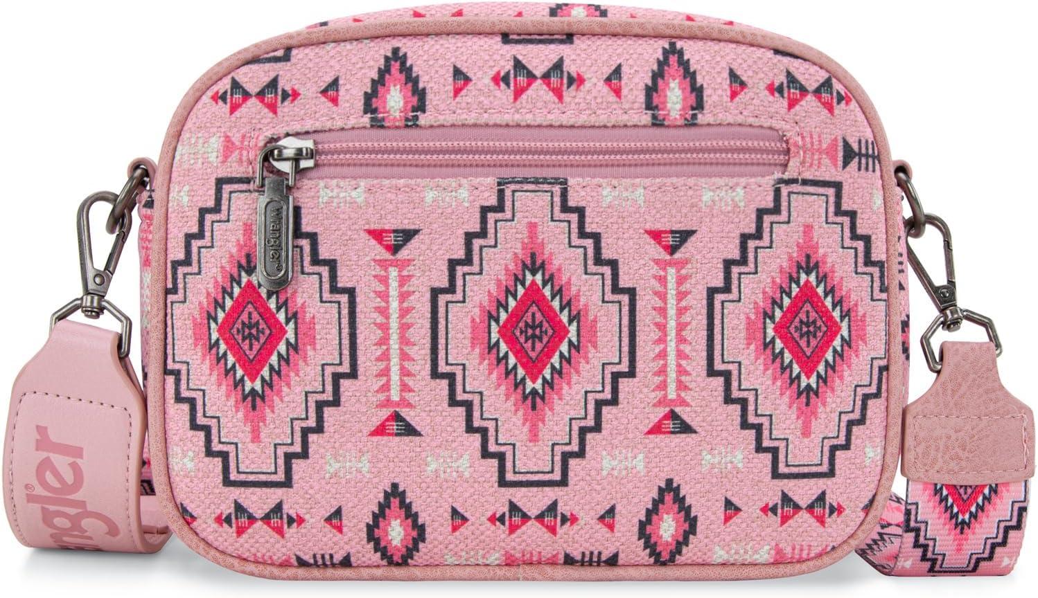 imageWrangler Aztec Crossbody Bags for Women Crossbody Purse Shoulder Handbag Crossover Bag with Two Replaceable StrapPink