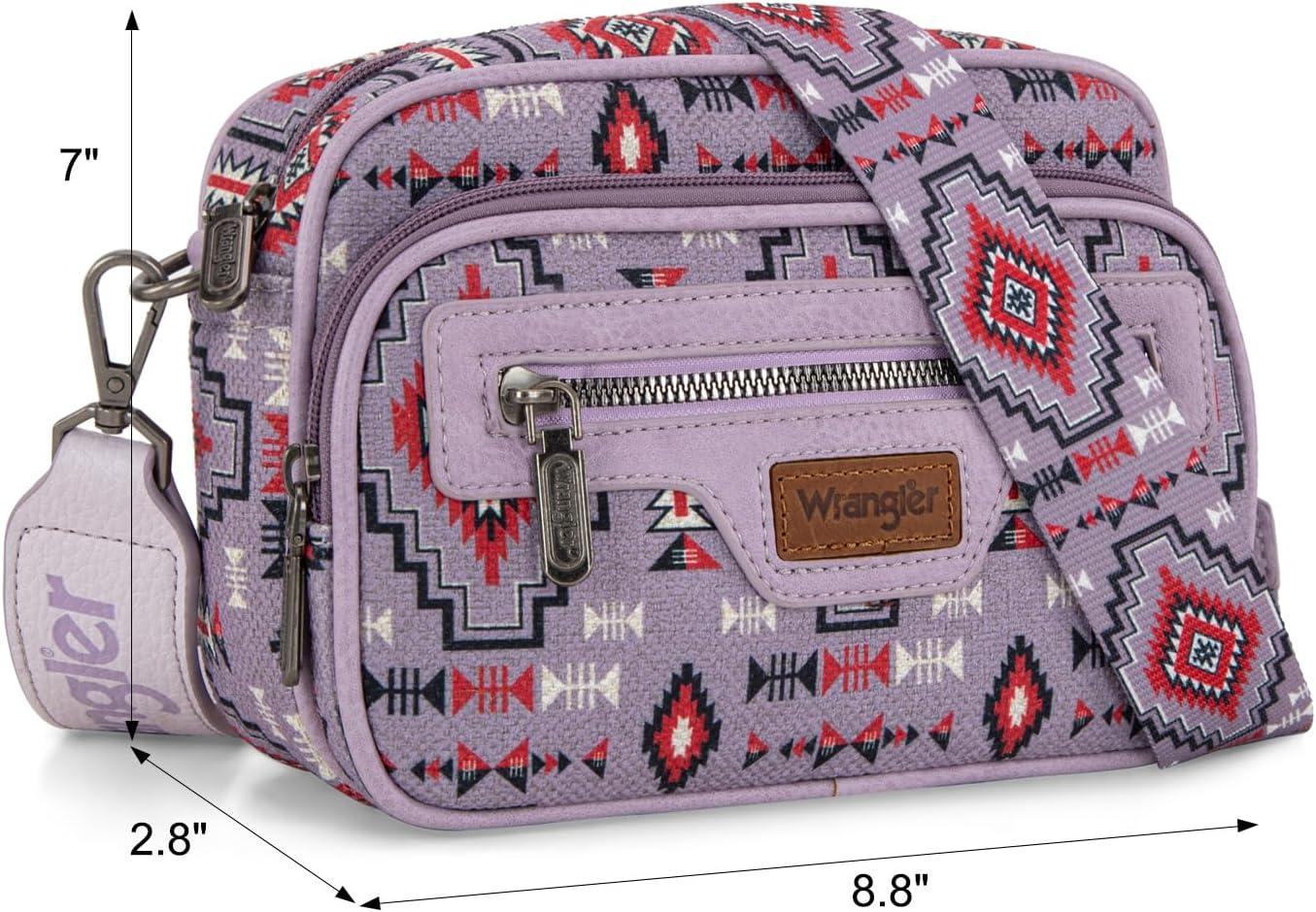 imageWrangler Aztec Crossbody Bags for Women Crossbody Purse Shoulder Handbag Crossover Bag with Two Replaceable StrapPurple