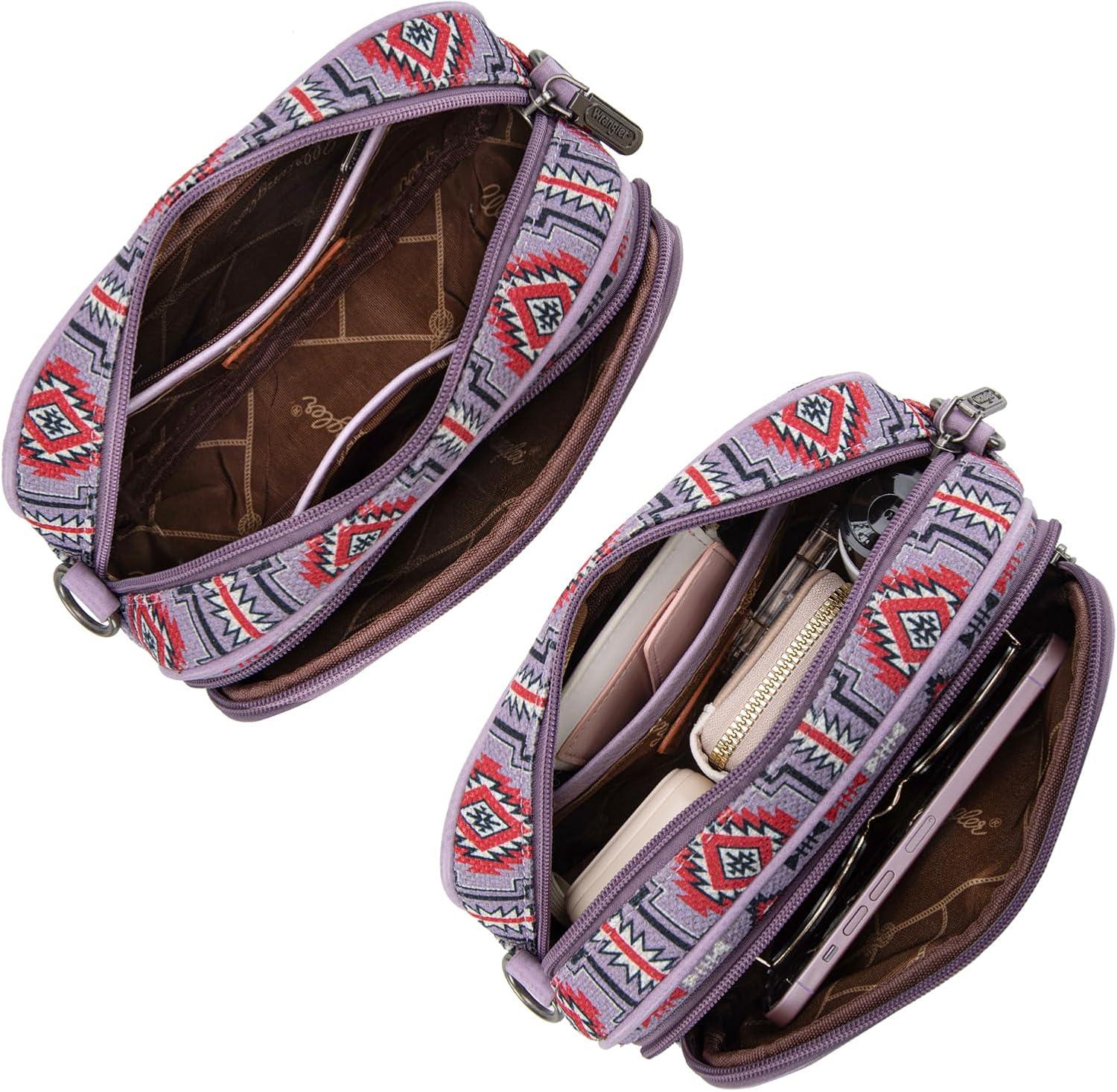imageWrangler Aztec Crossbody Bags for Women Crossbody Purse Shoulder Handbag Crossover Bag with Two Replaceable StrapPurple