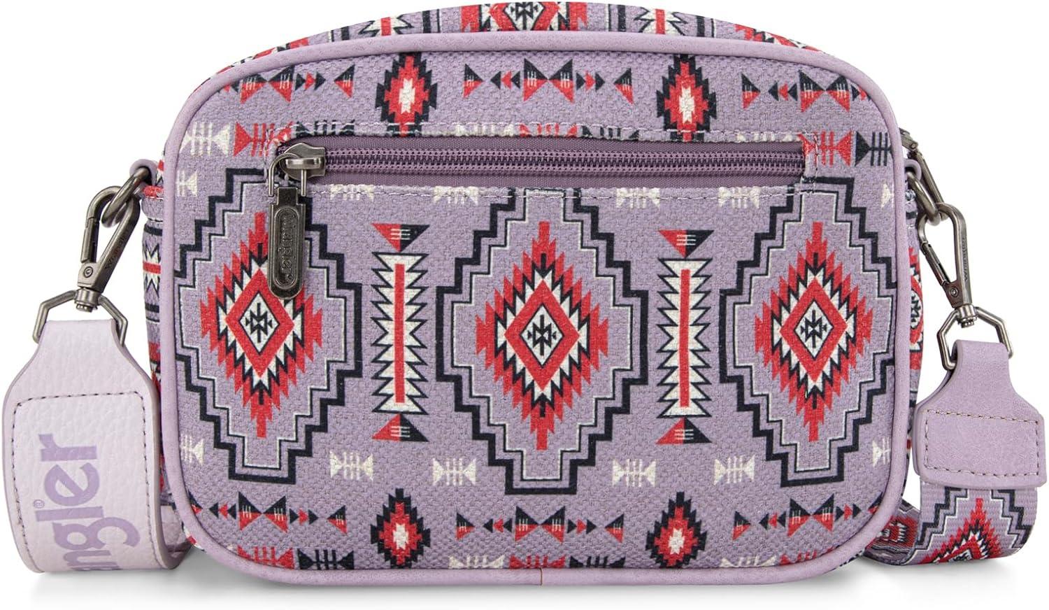 imageWrangler Aztec Crossbody Bags for Women Crossbody Purse Shoulder Handbag Crossover Bag with Two Replaceable StrapPurple
