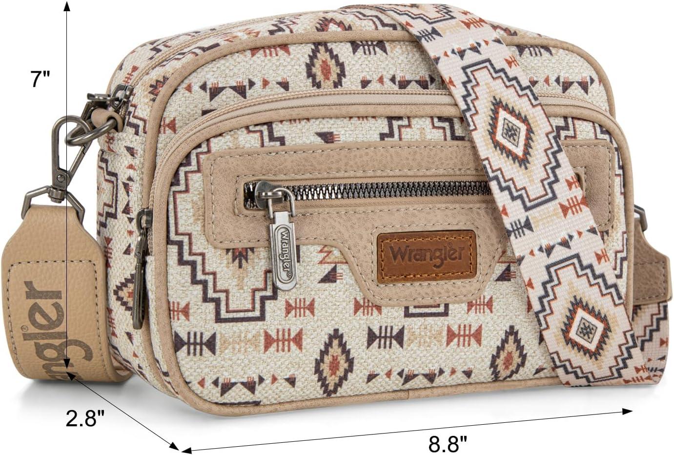 imageWrangler Aztec Crossbody Bags for Women Crossbody Purse Shoulder Handbag Crossover Bag with Two Replaceable StrapTan