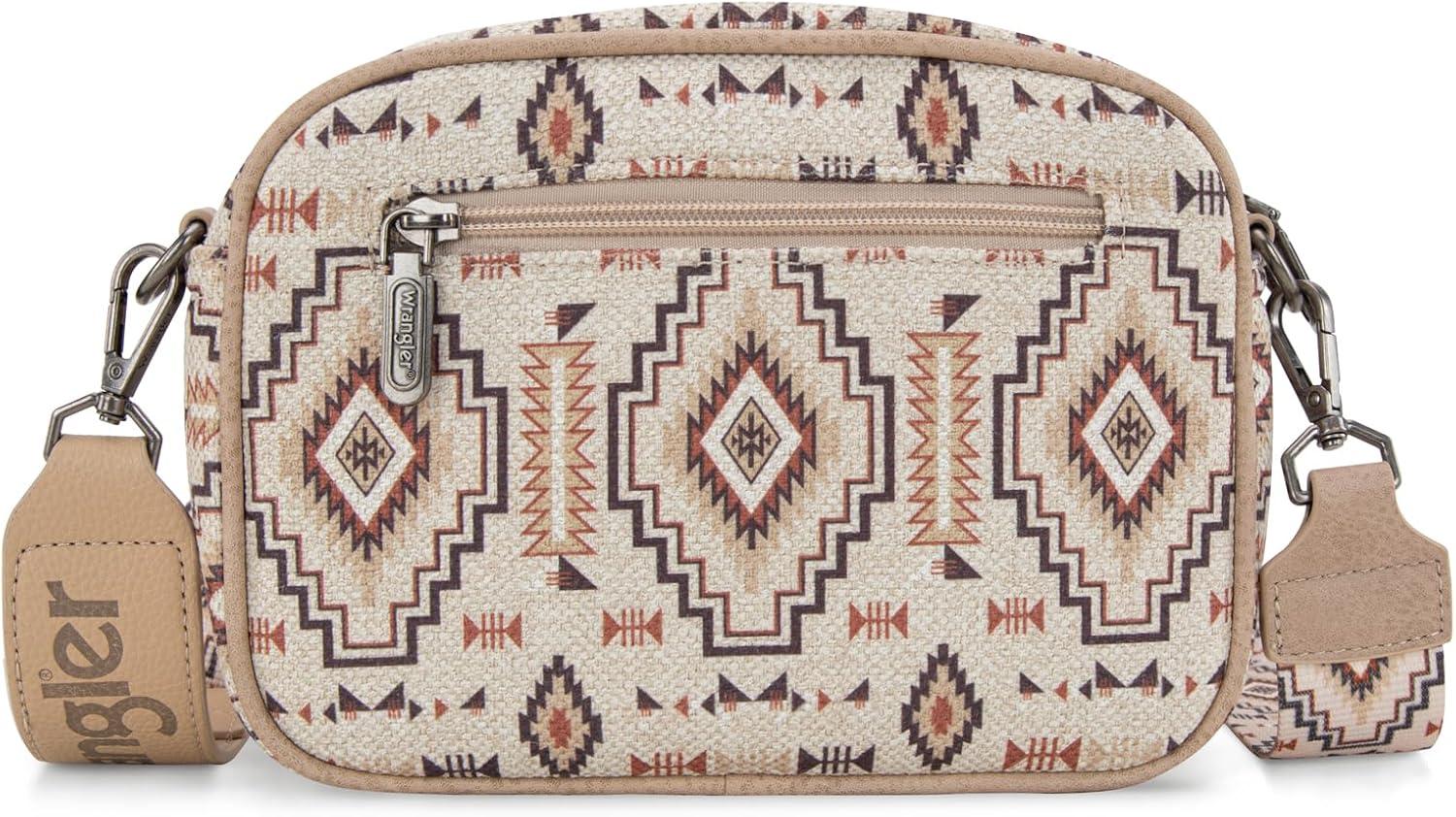 imageWrangler Aztec Crossbody Bags for Women Crossbody Purse Shoulder Handbag Crossover Bag with Two Replaceable StrapTan