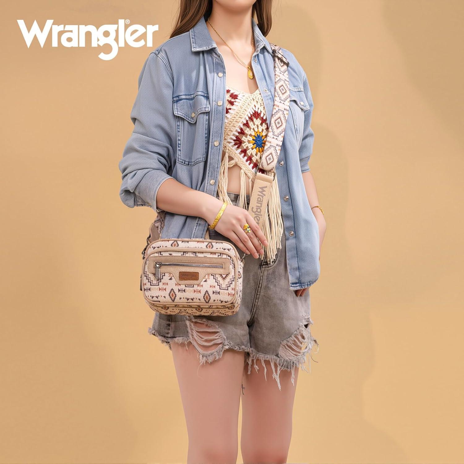 imageWrangler Aztec Crossbody Bags for Women Crossbody Purse Shoulder Handbag Crossover Bag with Two Replaceable StrapTan