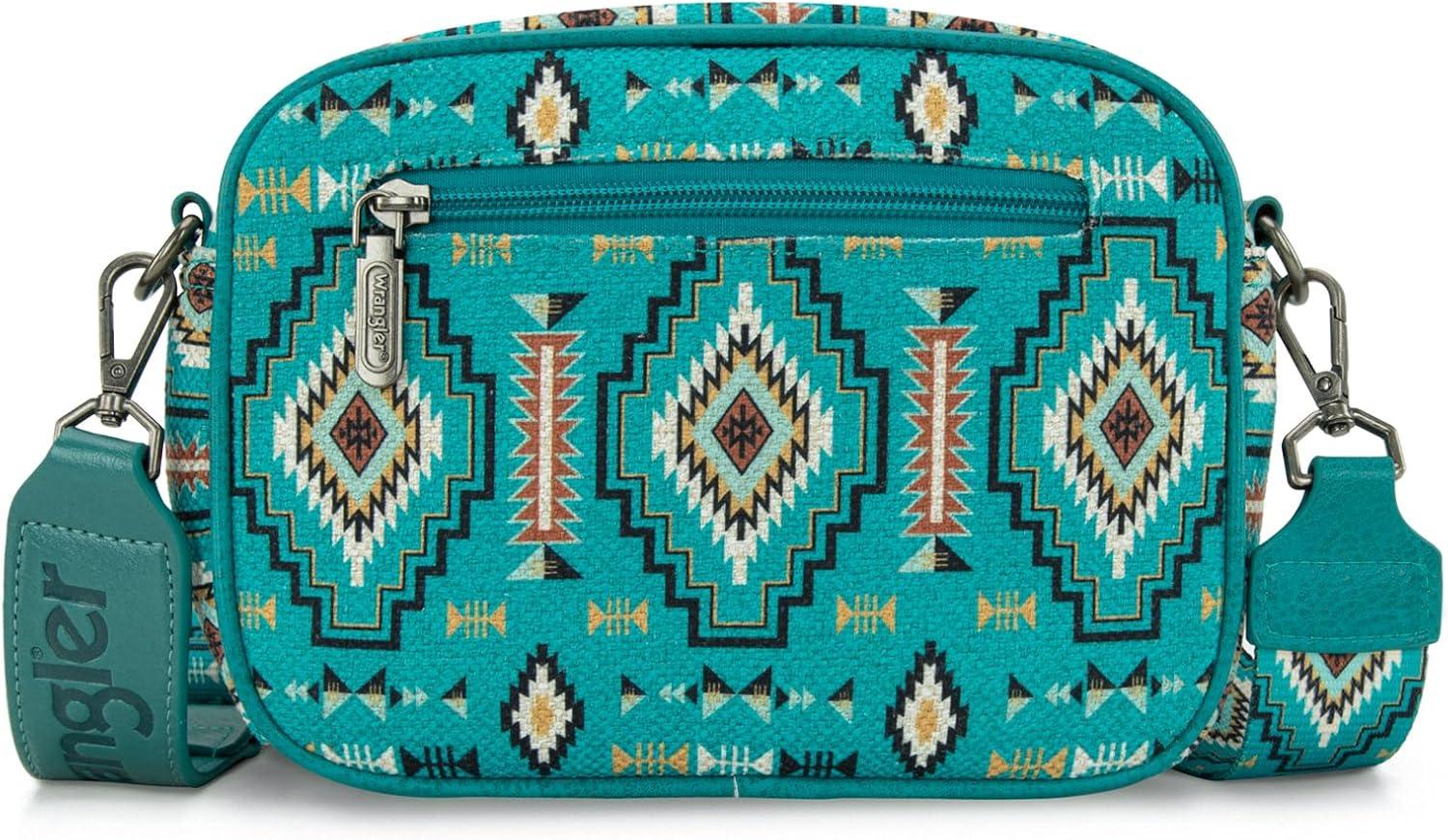 imageWrangler Aztec Crossbody Bags for Women Crossbody Purse Shoulder Handbag Crossover Bag with Two Replaceable StrapTurquoise