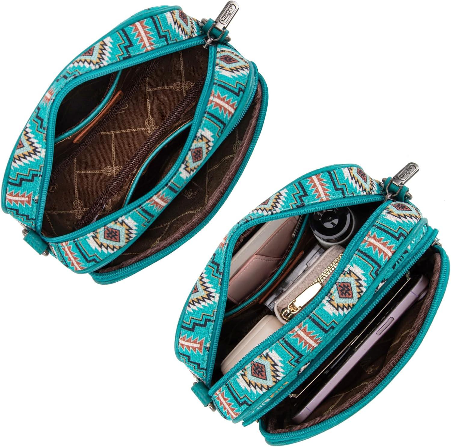 imageWrangler Aztec Crossbody Bags for Women Crossbody Purse Shoulder Handbag Crossover Bag with Two Replaceable StrapTurquoise