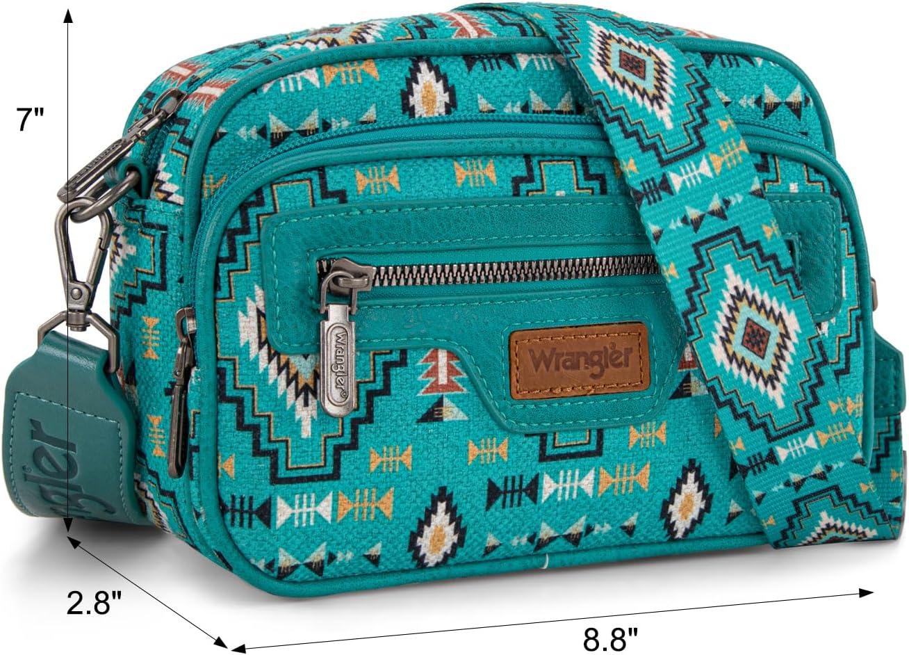imageWrangler Aztec Crossbody Bags for Women Crossbody Purse Shoulder Handbag Crossover Bag with Two Replaceable StrapTurquoise