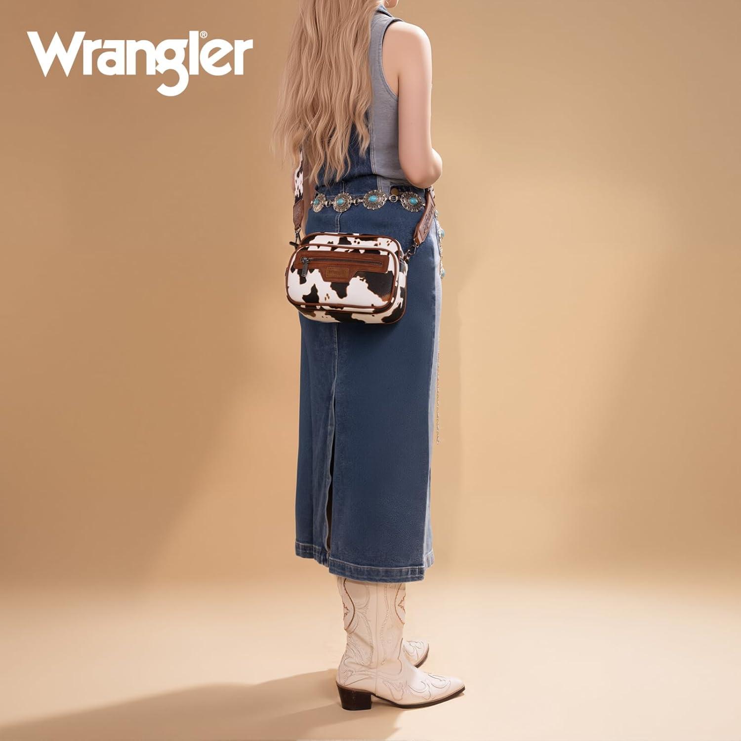 imageWrangler Crossbody Bag for Women Multi Pocket Crossover Bag Shoulder Pursea with Adjustable StrapAcow Print Brown