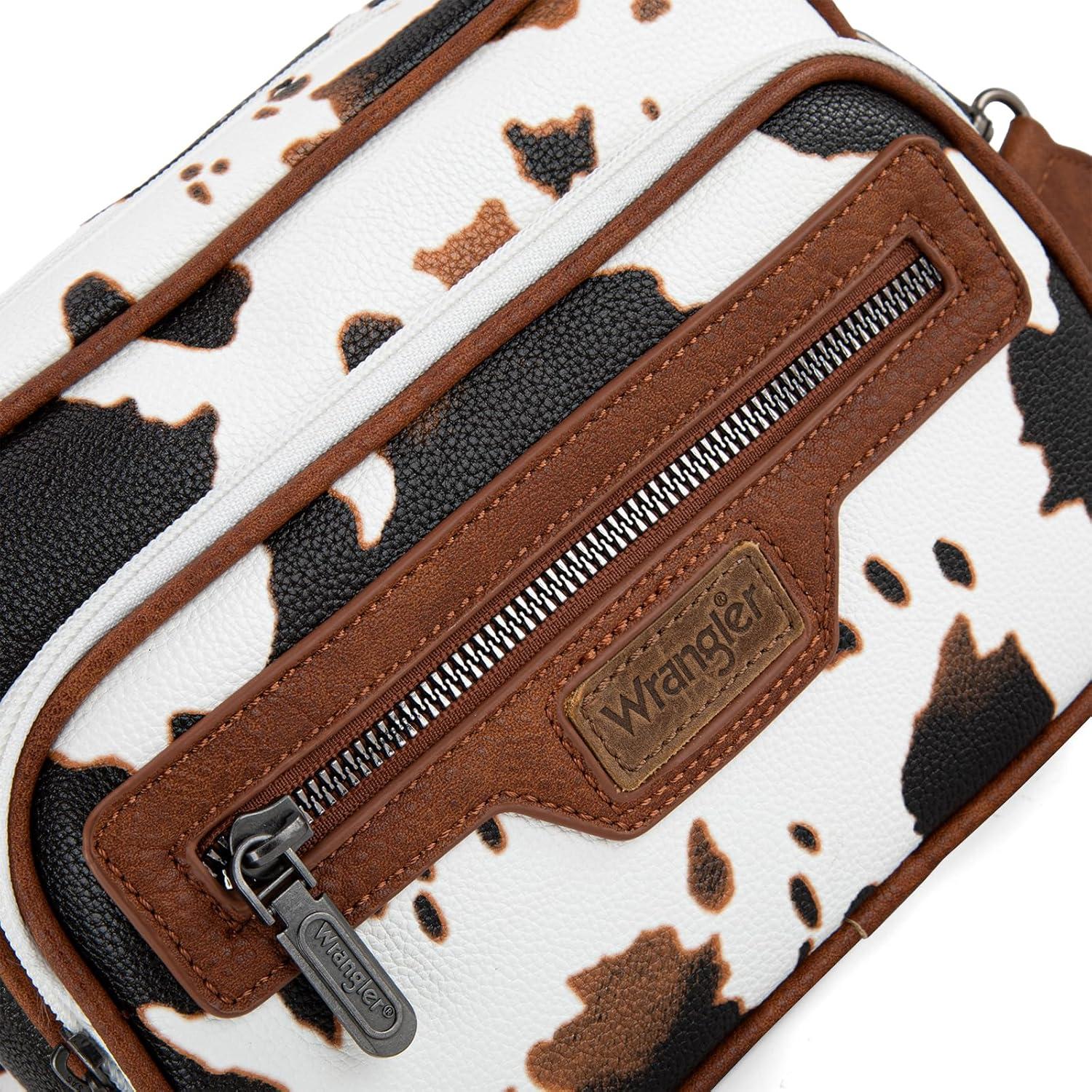 imageWrangler Crossbody Bag for Women Multi Pocket Crossover Bag Shoulder Pursea with Adjustable StrapAcow Print Brown