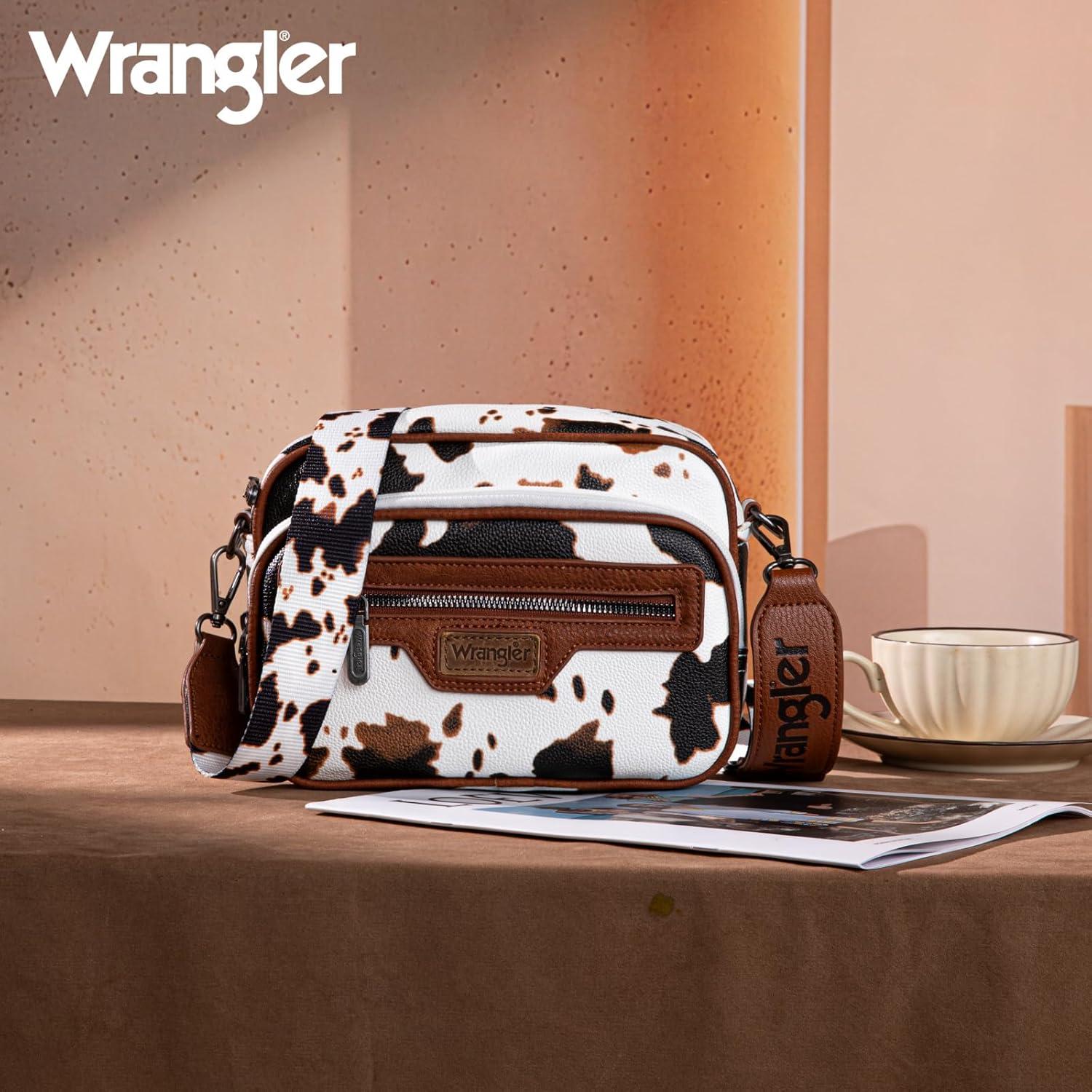 imageWrangler Crossbody Bag for Women Multi Pocket Crossover Bag Shoulder Pursea with Adjustable StrapAcow Print Brown